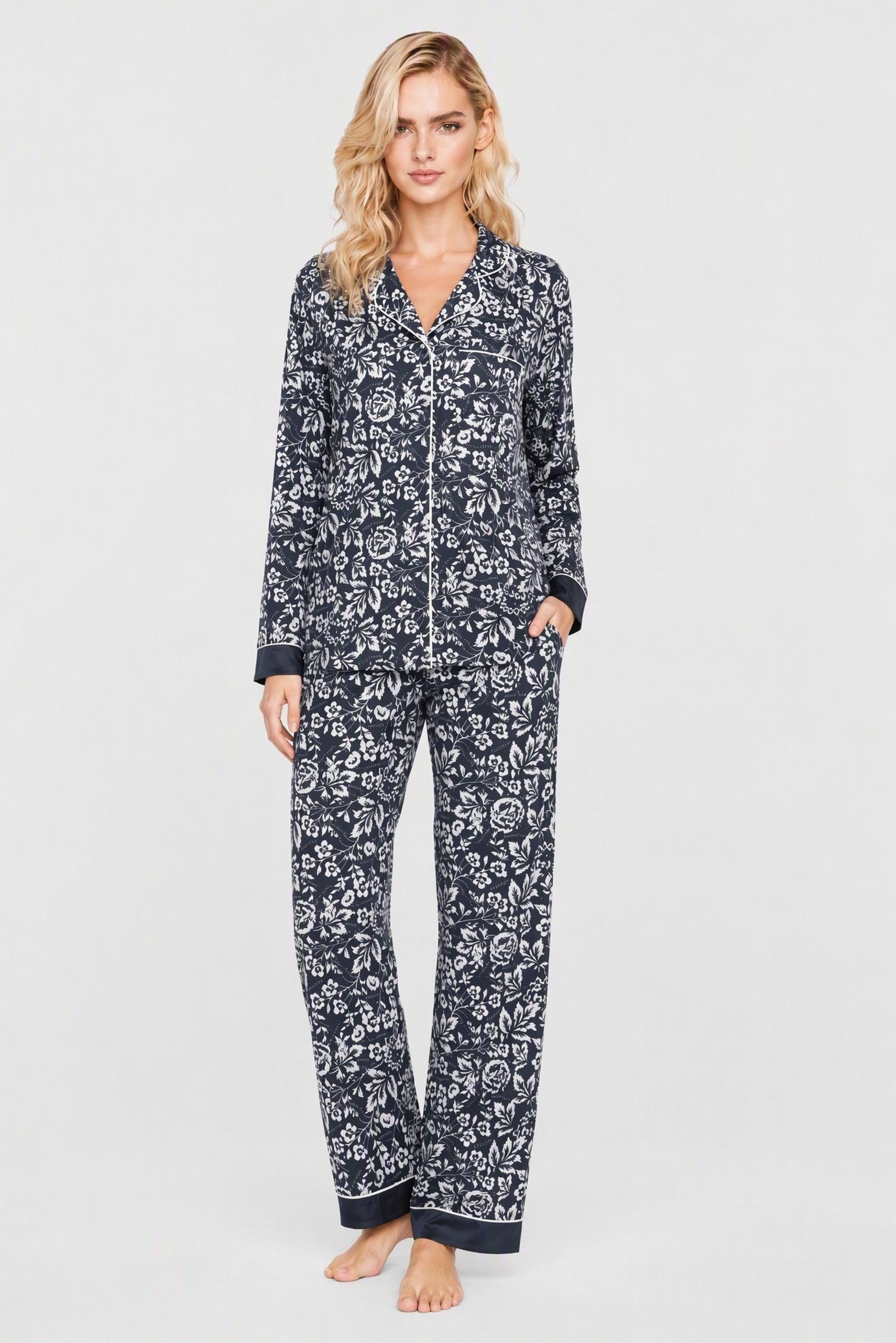 Women 2 Pieces Floral Print Long Sleeve Shirt And Pants Pajama Set, Multicolor