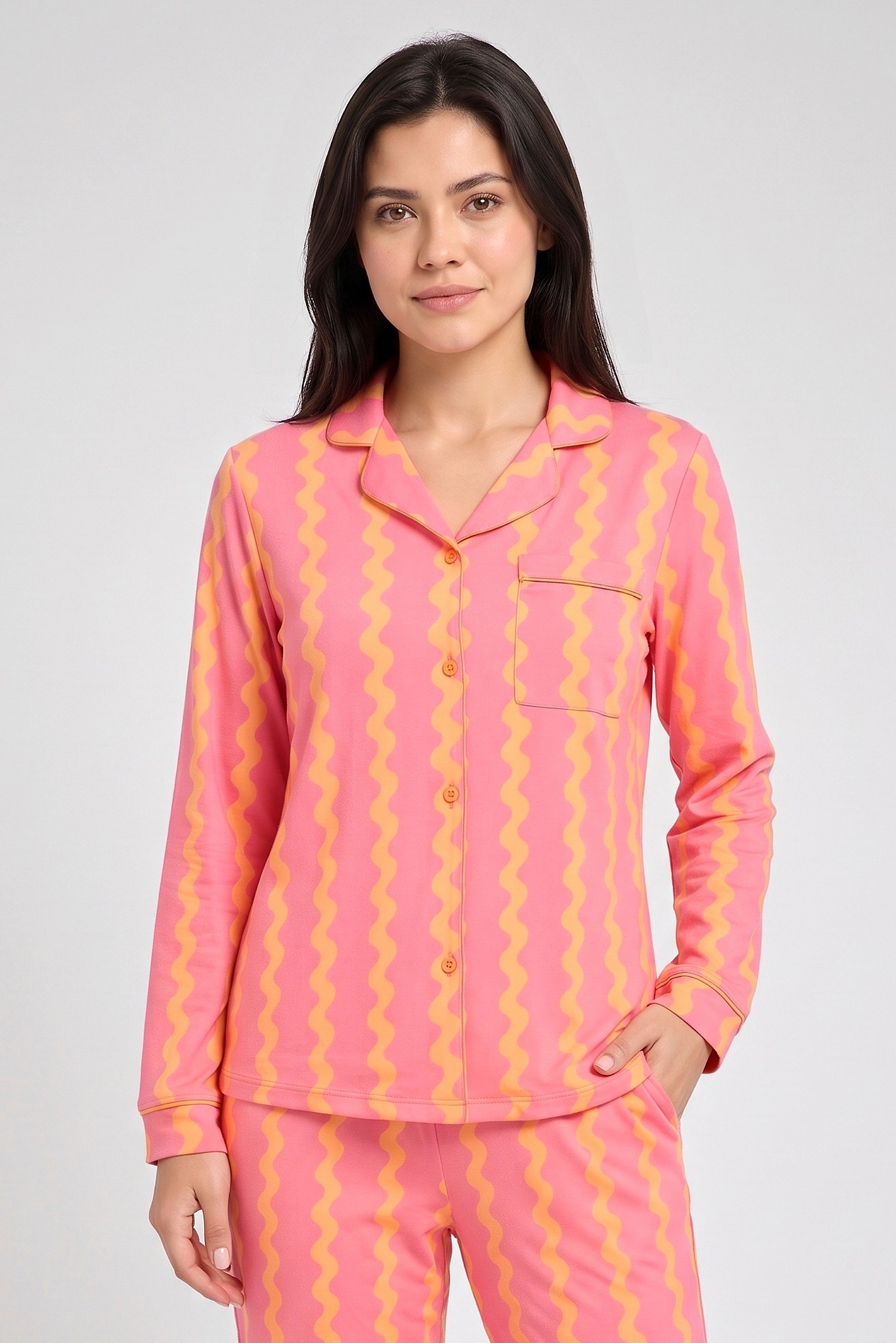 Women 2 Pieces Allover Print Long Sleeve Top And Pants Pajama Set, Multicolor