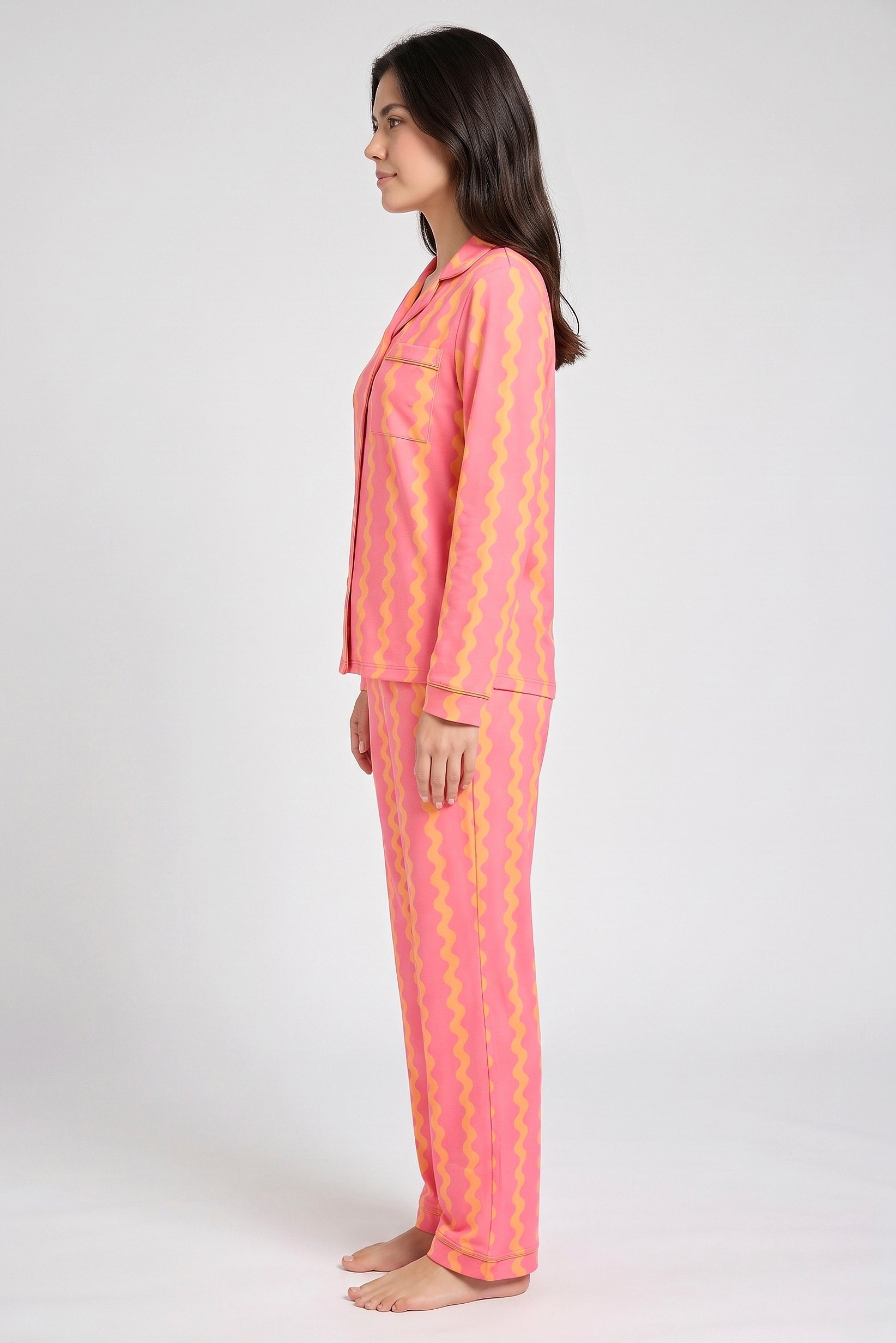 Women 2 Pieces Allover Print Long Sleeve Top And Pants Pajama Set, Multicolor