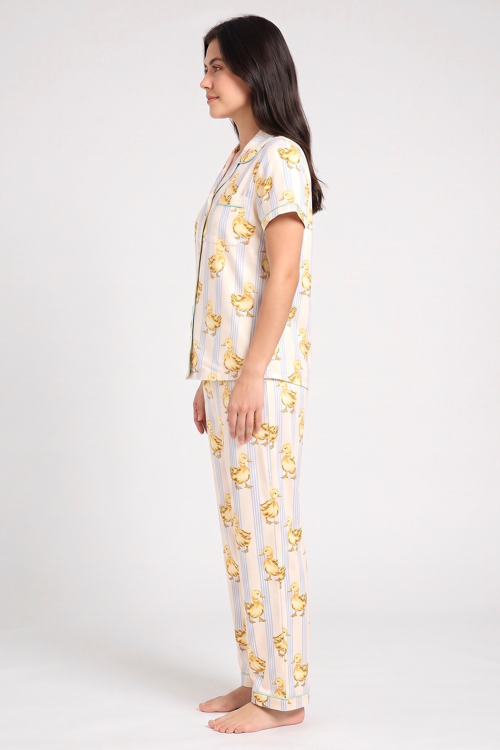 Women 2 Pieces Allover Print Short Sleeve Top And Pants Pajama Set, Multicolor