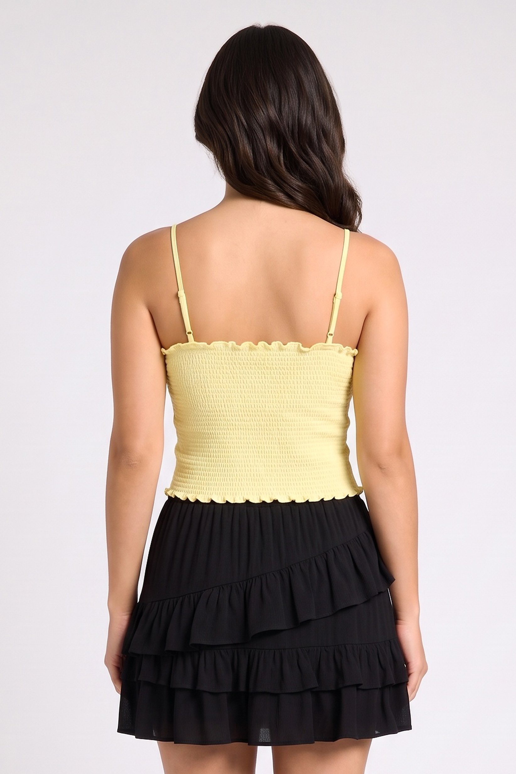 Women Square Neck Sleeveless Textured Tank Top, Yellow