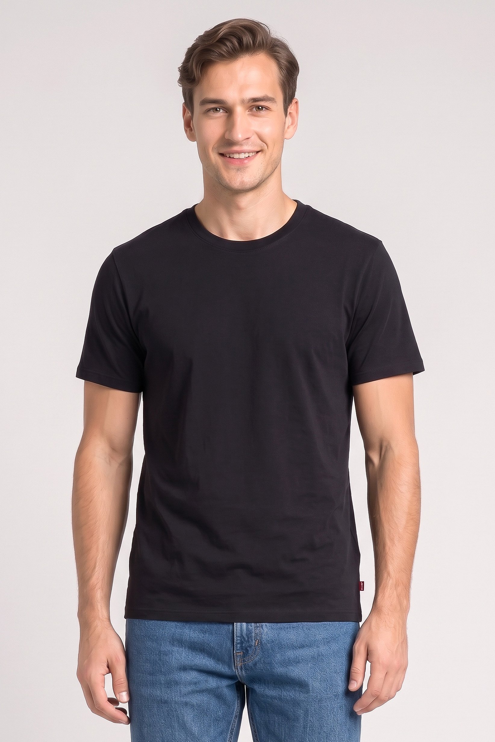 Men Crew Neck Short Sleeve Plain T-Shirt, Black