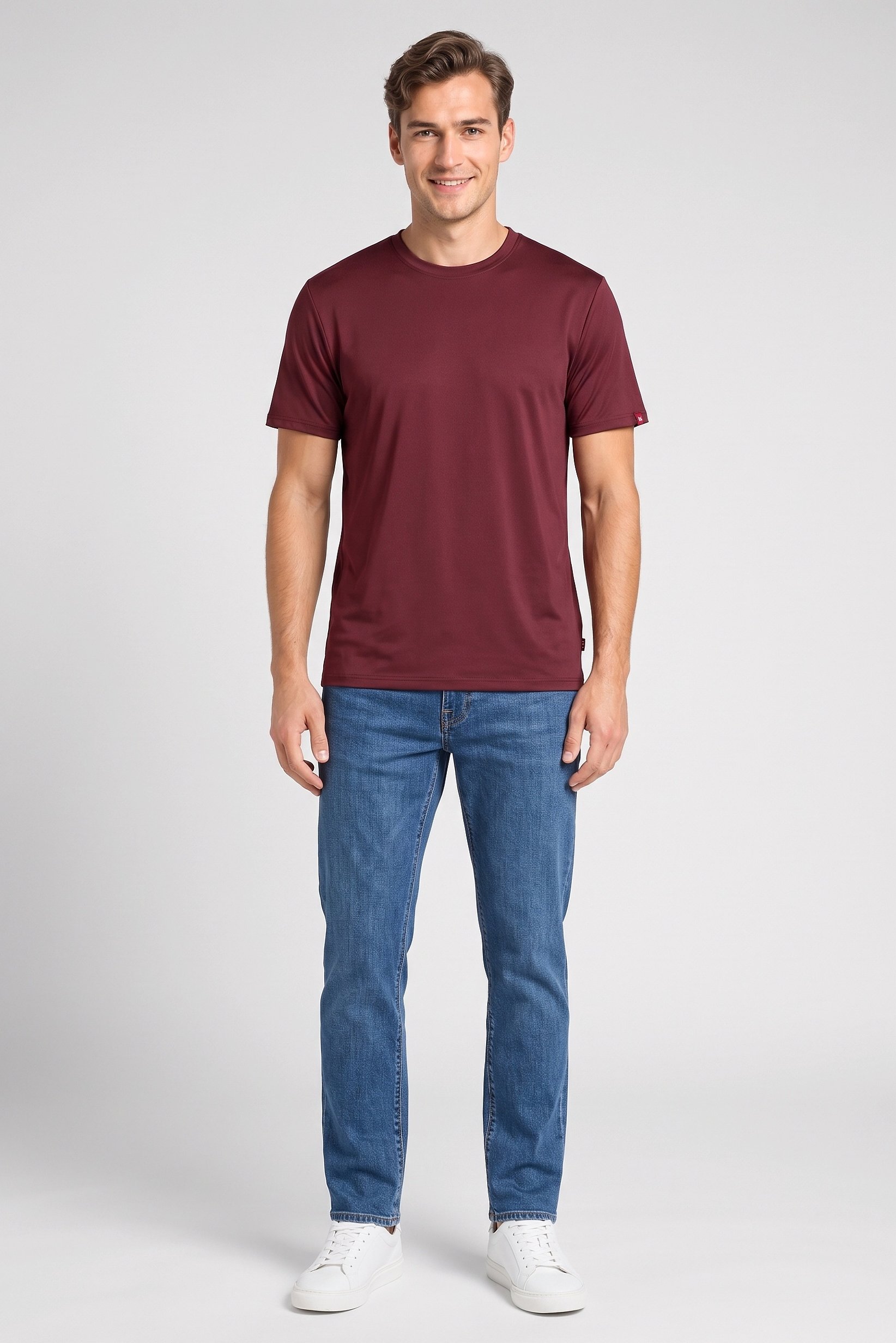 Men Crew Neck Short Sleeve Solid T-Shirt, Maroon