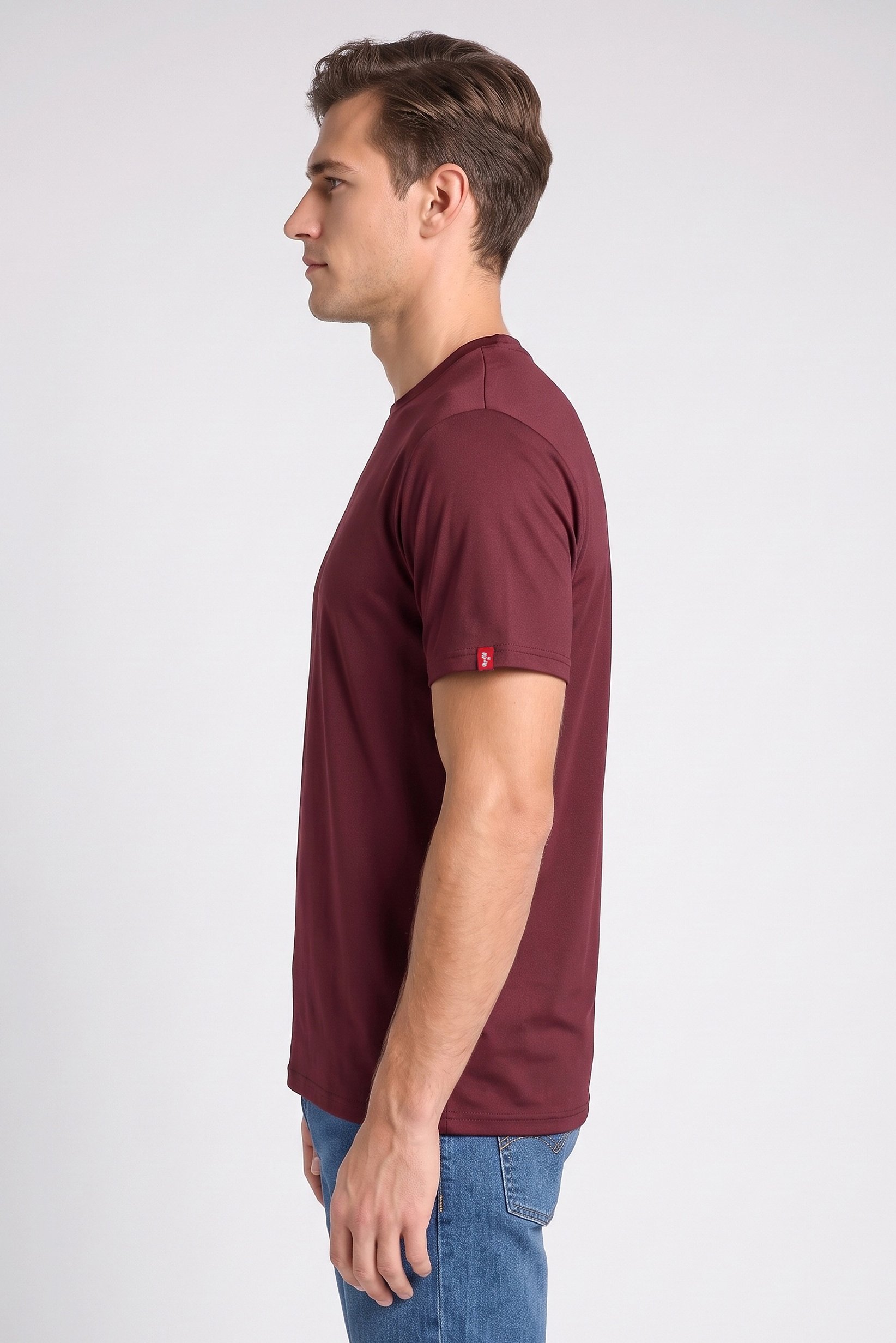 Men Crew Neck Short Sleeve Solid T-Shirt, Maroon