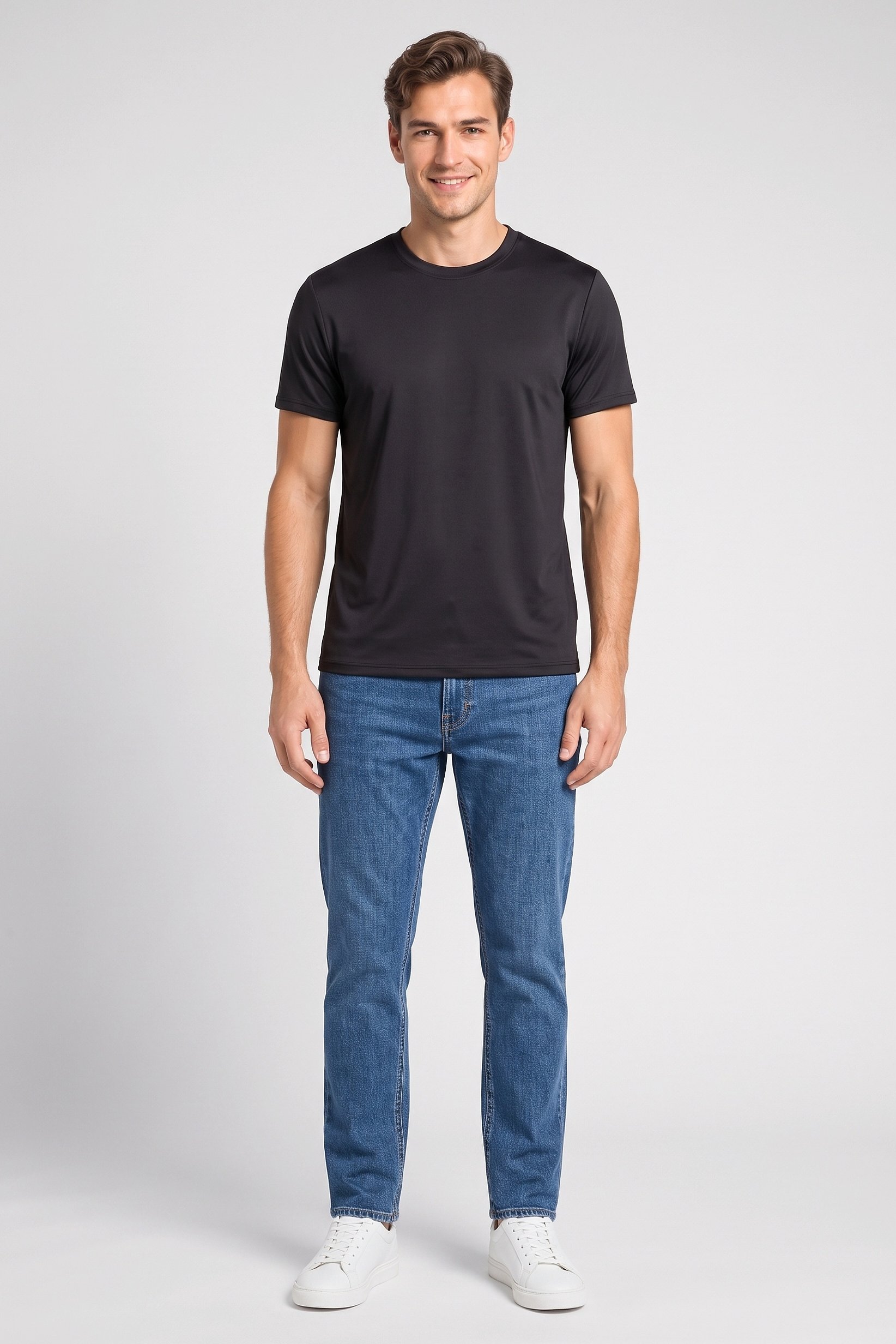 Men Crew Neck Short Sleeve Plain T-Shirt, Black