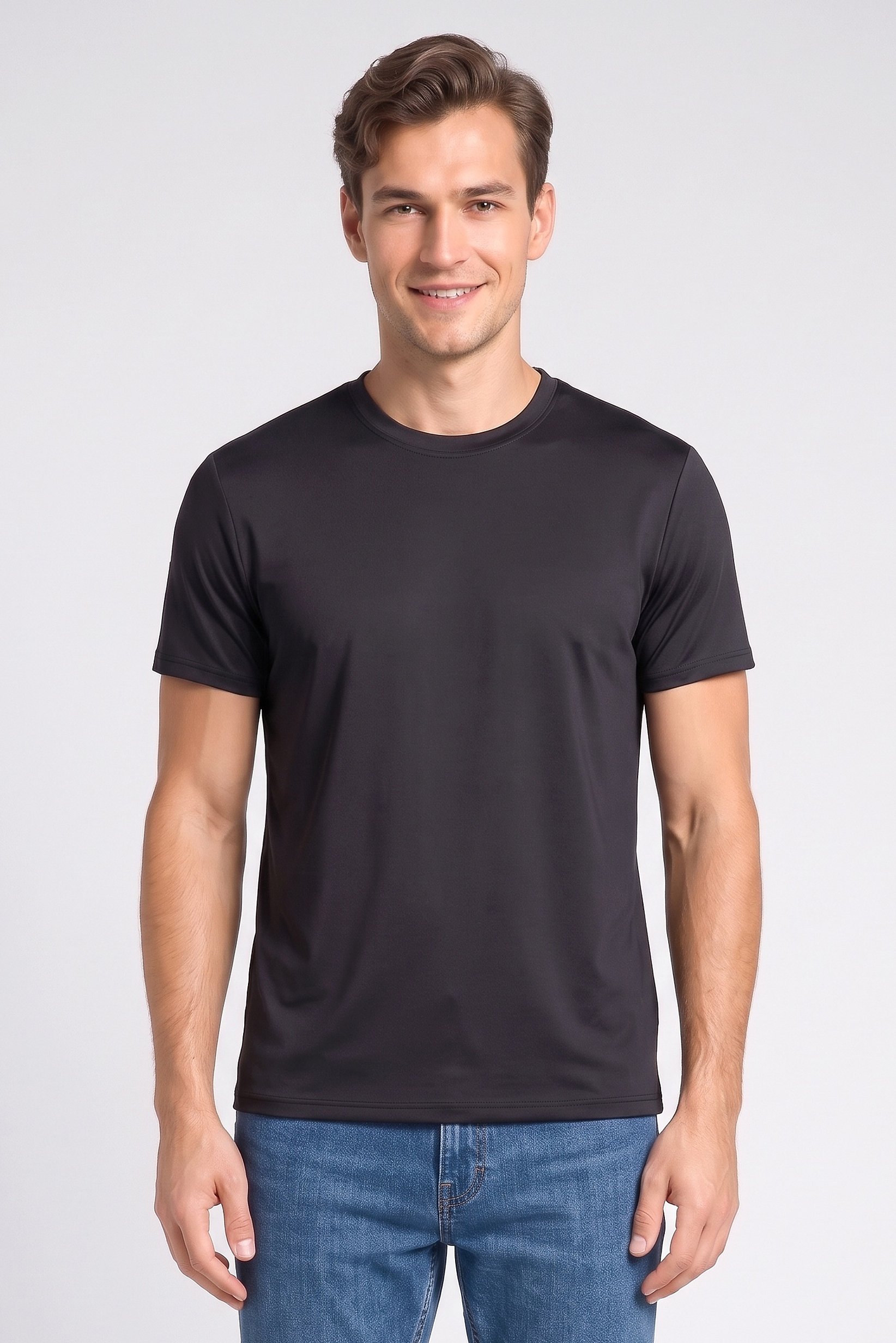 Men Crew Neck Short Sleeve Plain T-Shirt, Black