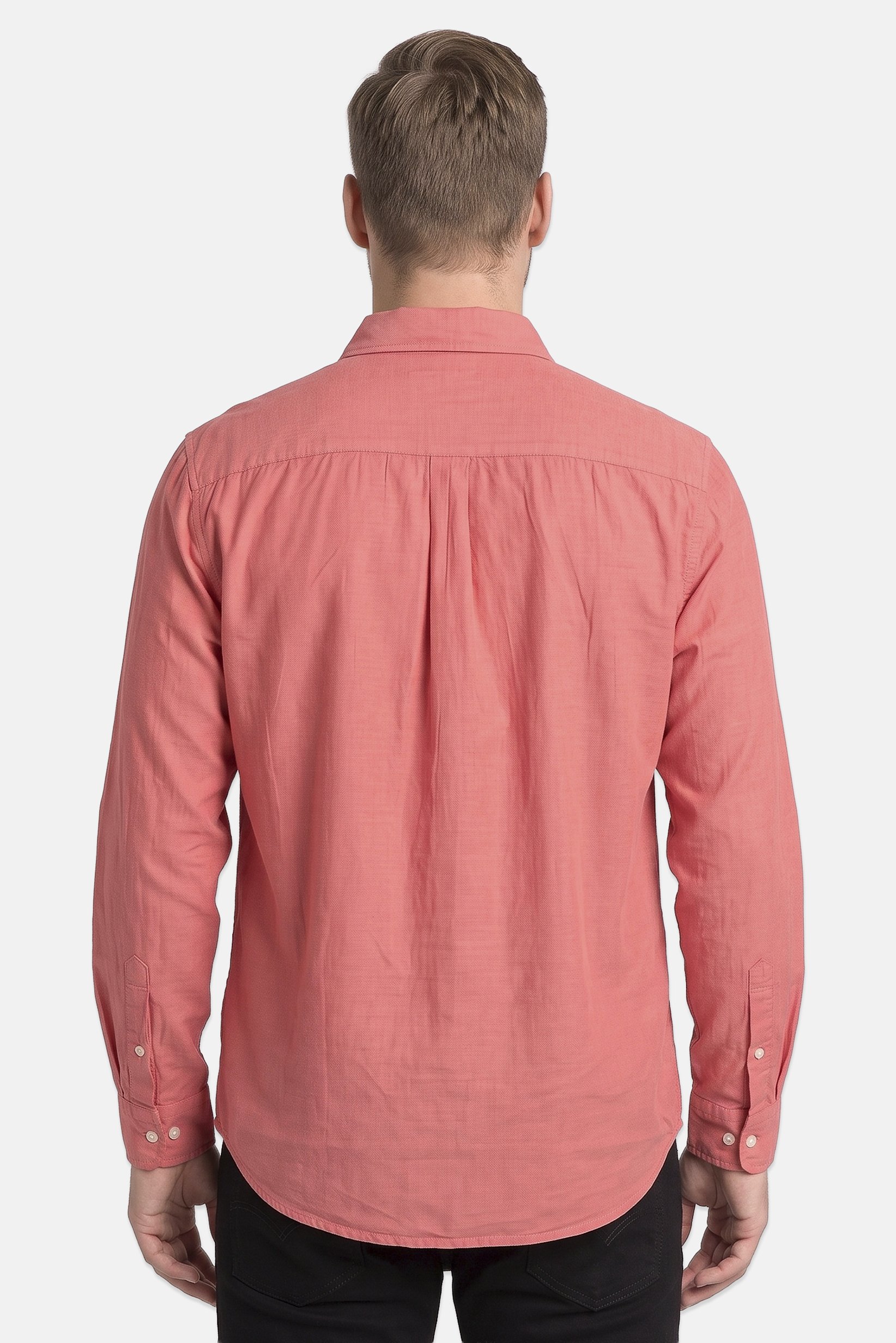 Men Slim Fit Long Sleeve Solid Casual Shirt, Old Rose