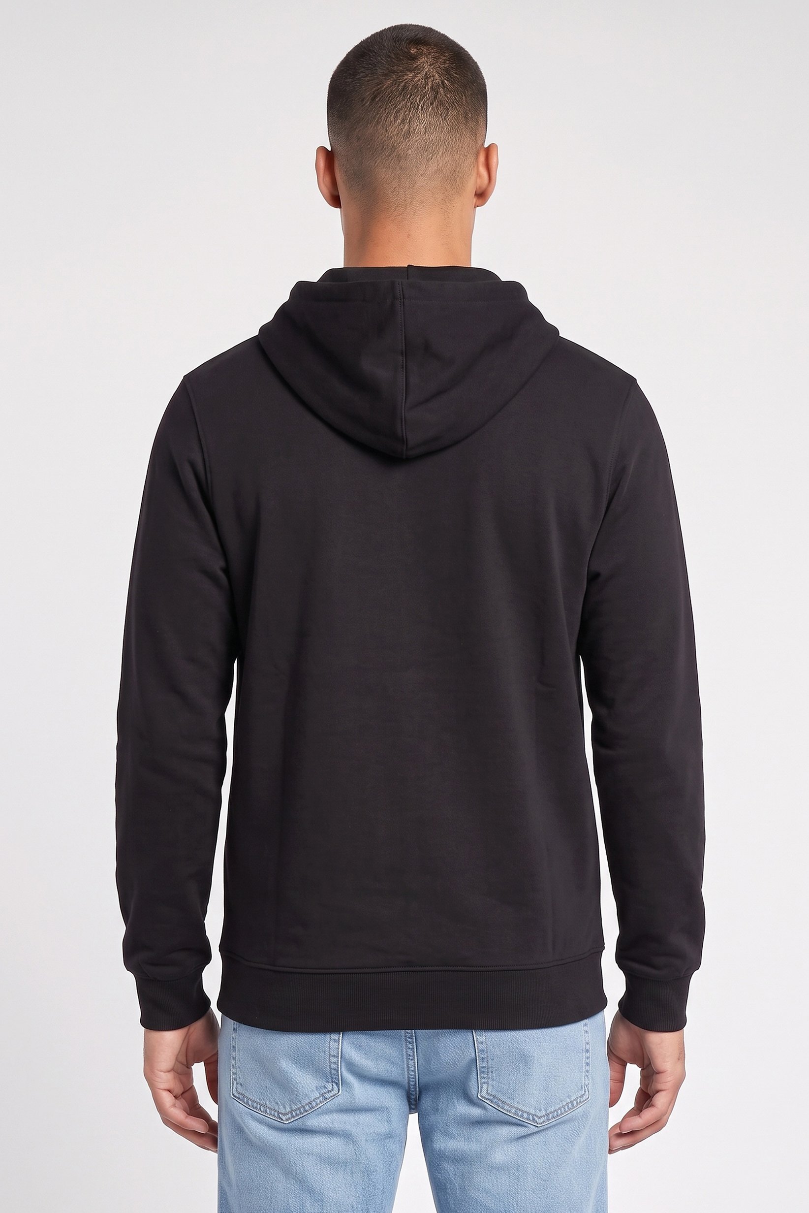 Men Long Sleeve Plain Full Zip Hoodie, Black