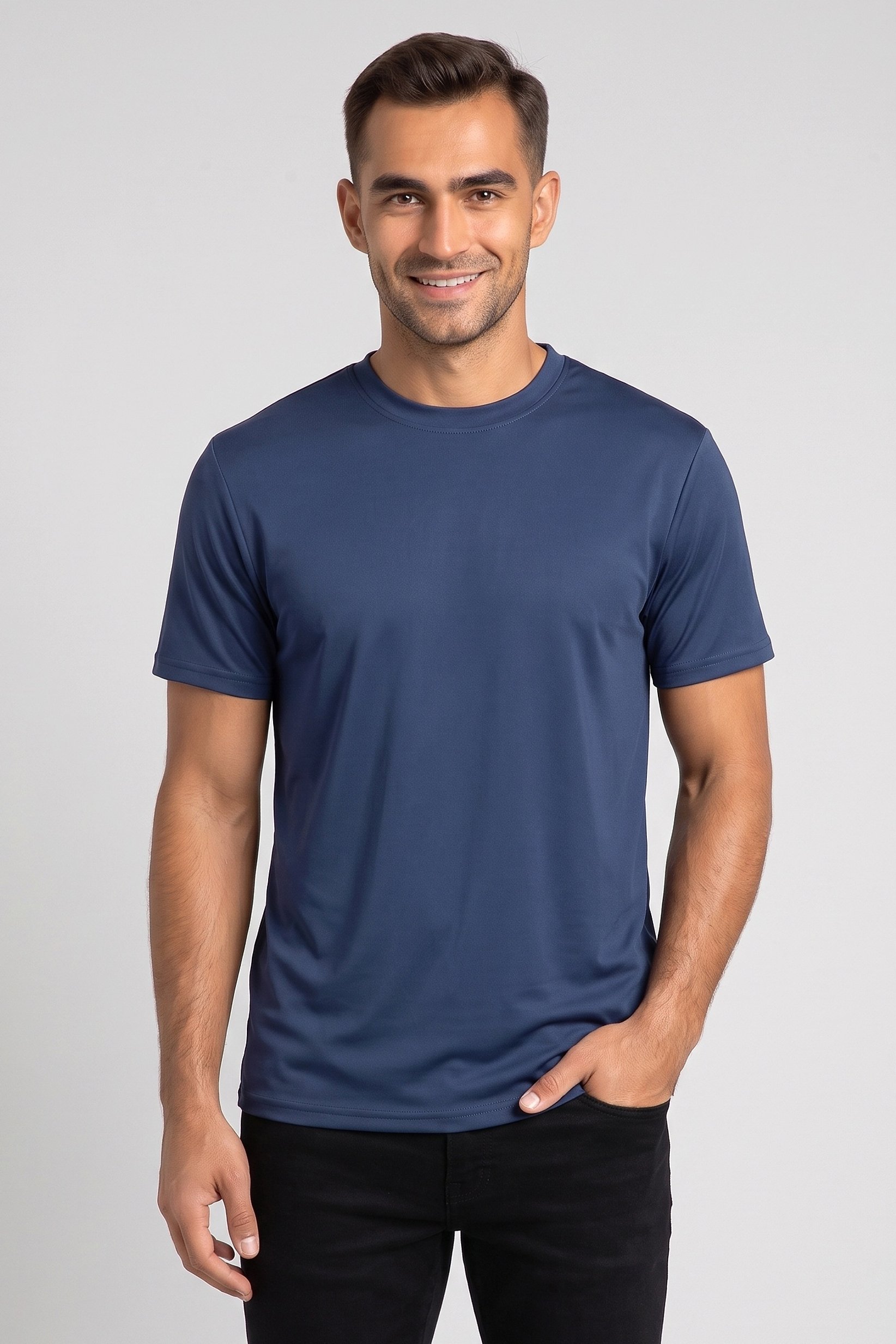Men Crew Neck Plain Short Sleeve T-Shirt, Navy