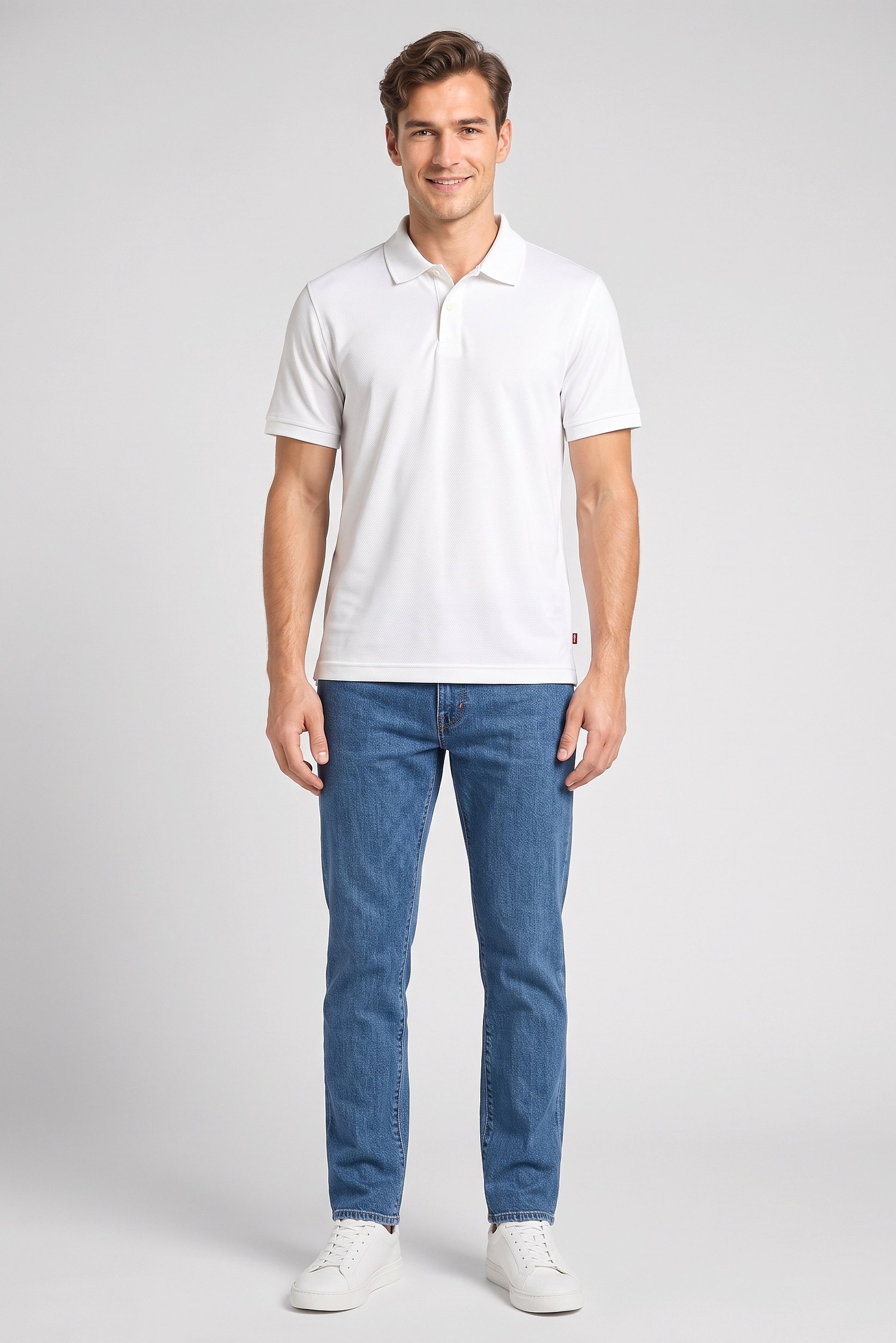 Men Regular Fit Textured Short Sleeve Polo Shirt, White