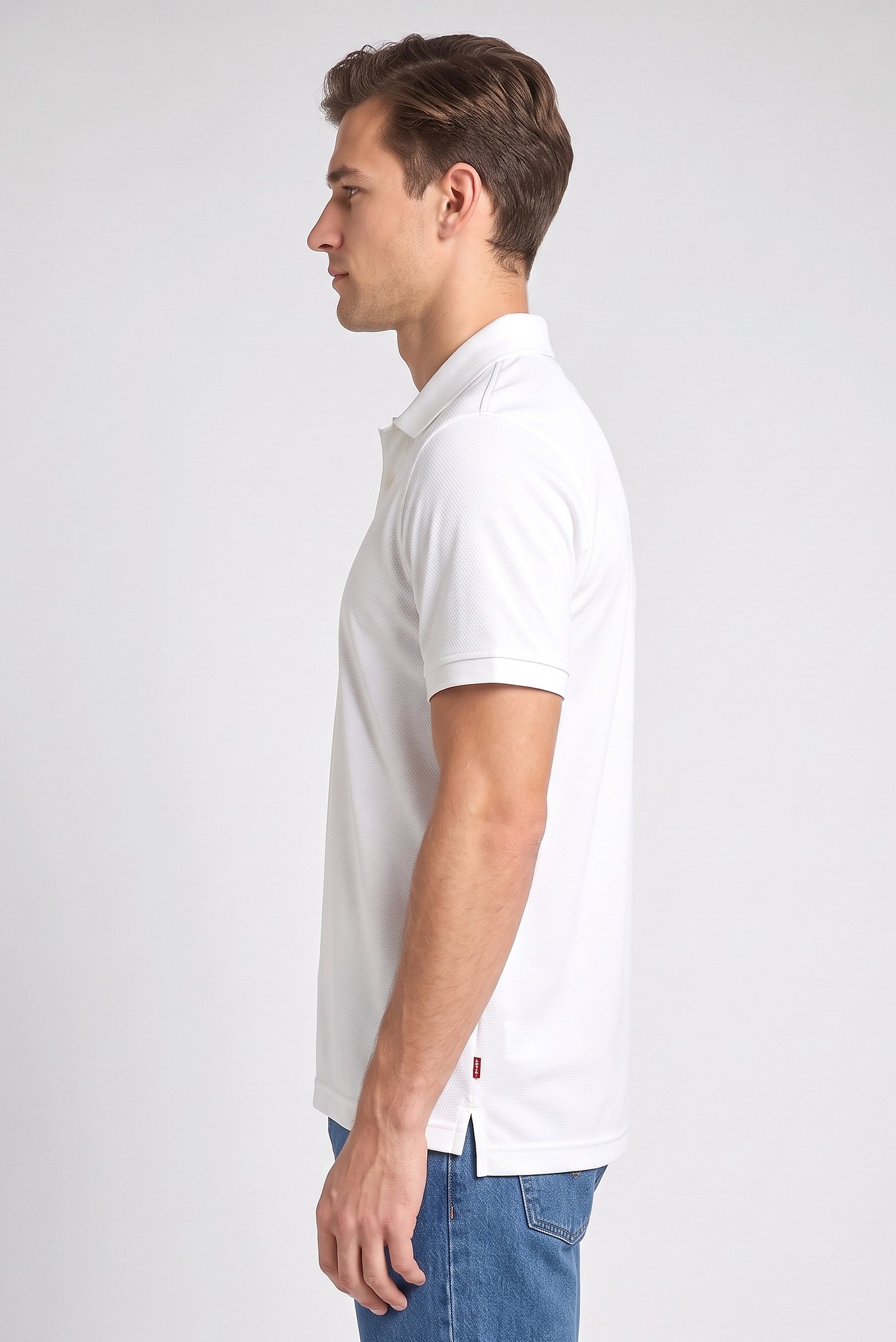 Men Regular Fit Textured Short Sleeve Polo Shirt, White