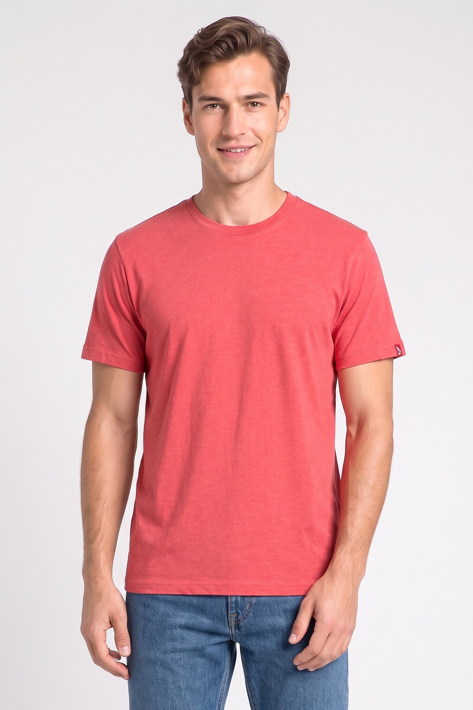 Men Crew Neck Short Sleeve Plain T-Shirt, Red