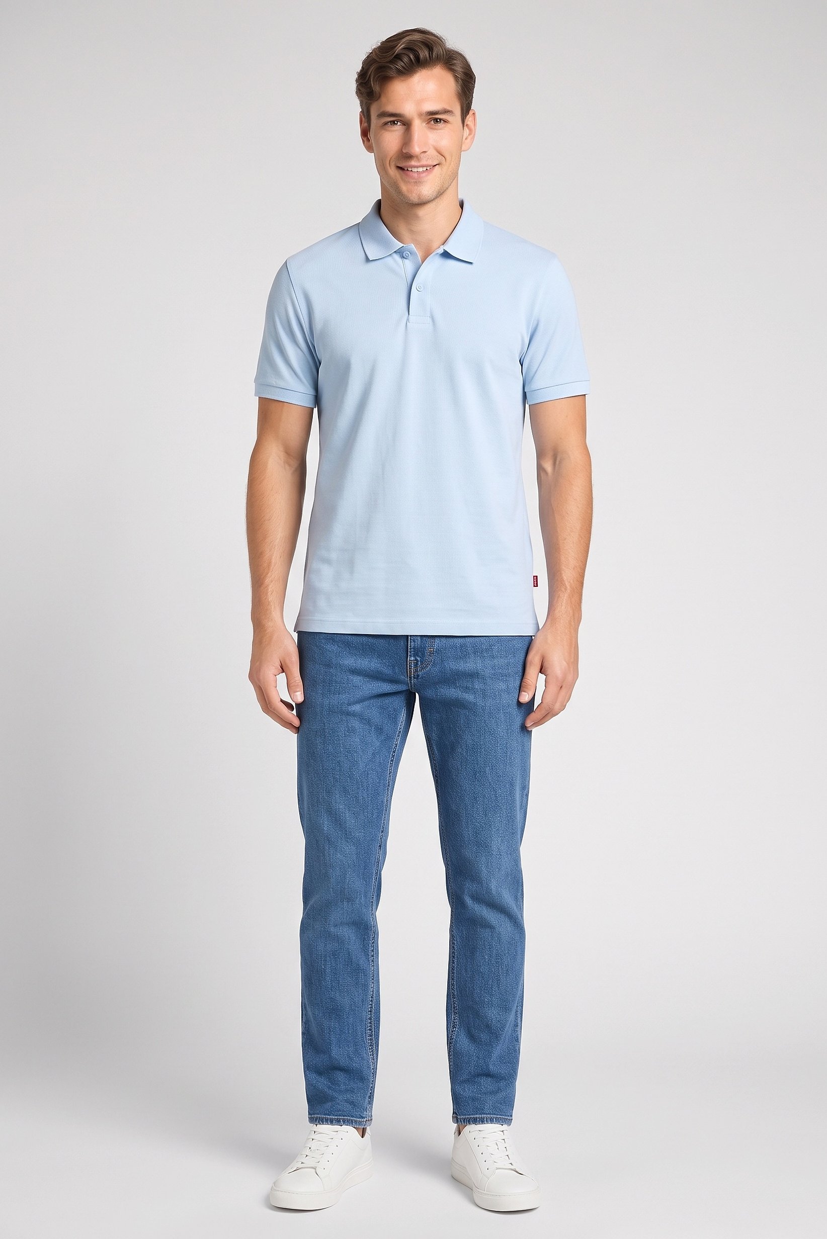 Men Regular Fit Short Sleeve Plain Polo Shirt, Light Blue