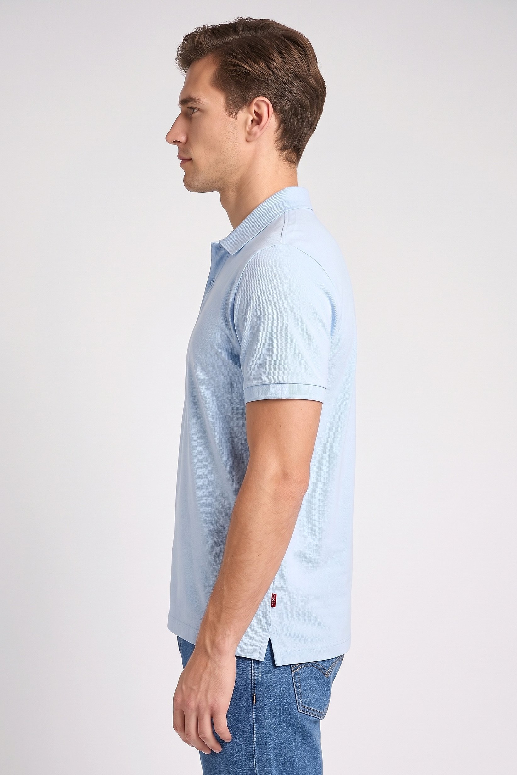 Men Regular Fit Short Sleeve Plain Polo Shirt, Light Blue