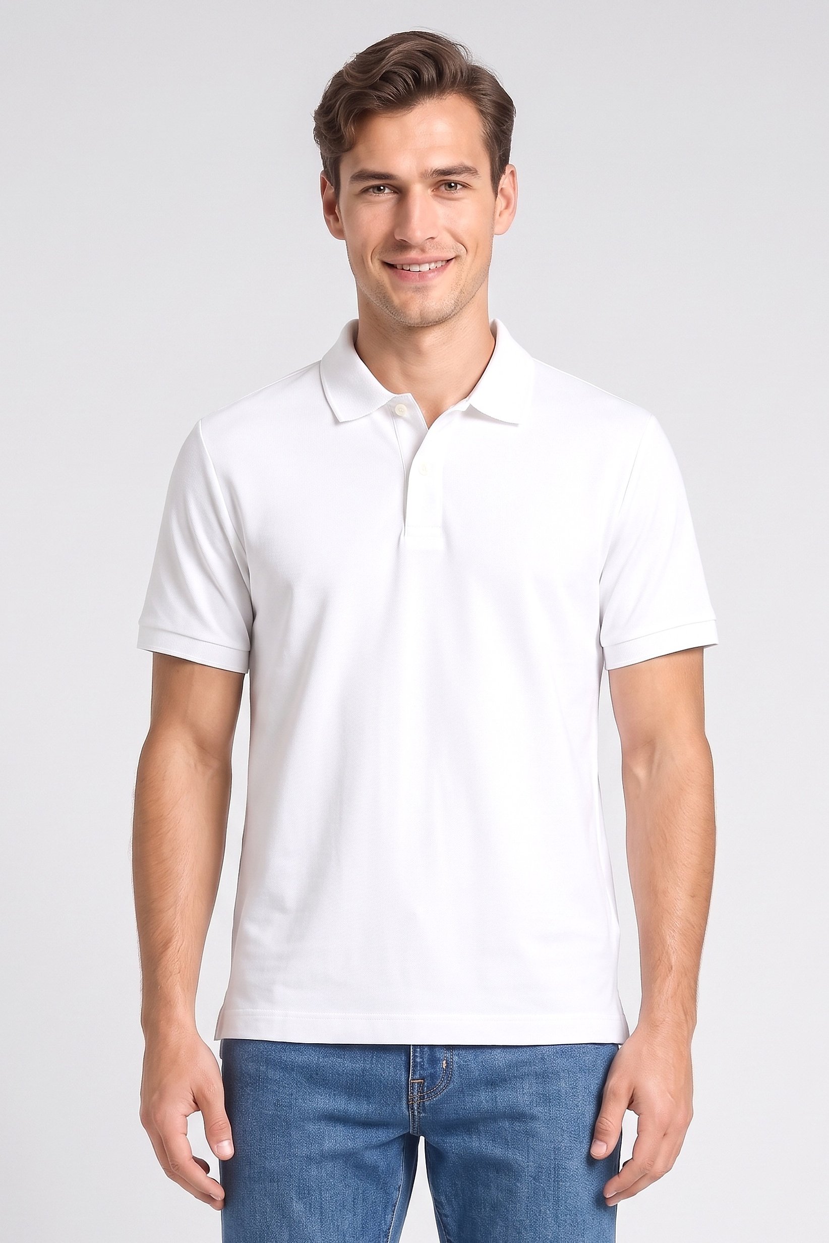 Men Regular Fit Plain Short Sleeve Polo Shirt, Off-White