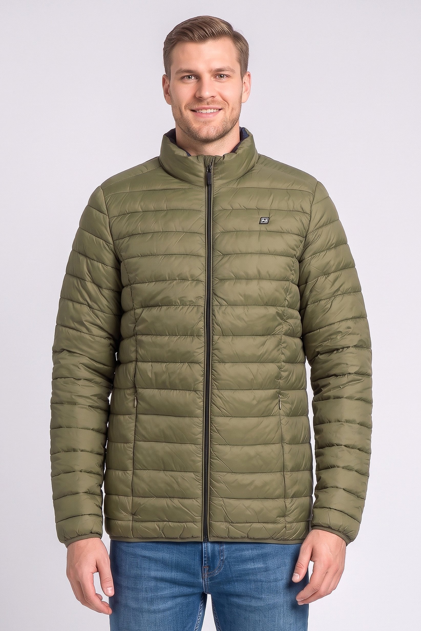 Men Quilted Puffer Jacket, Olive