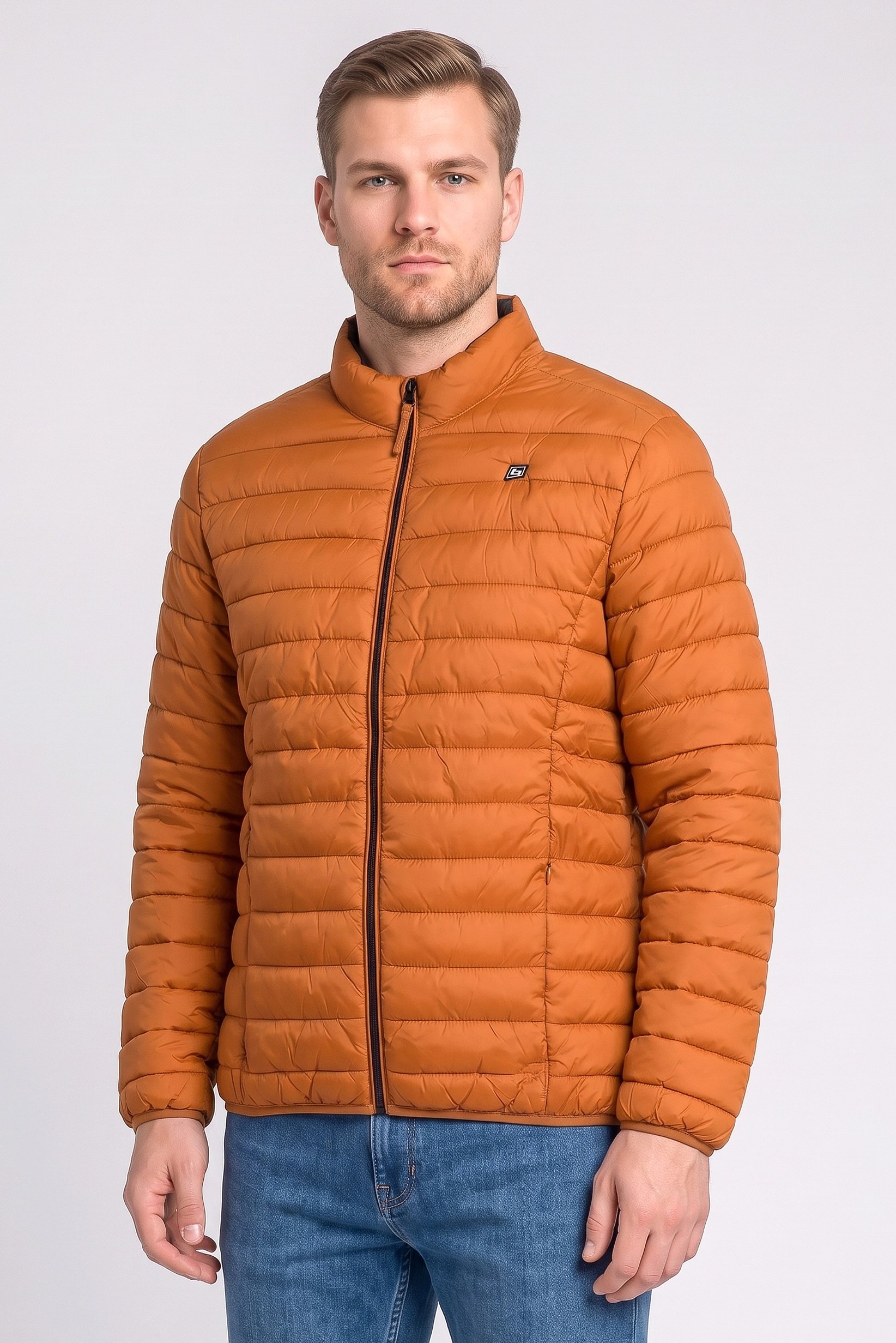 Men Quilted Puffer Jacket, Brown