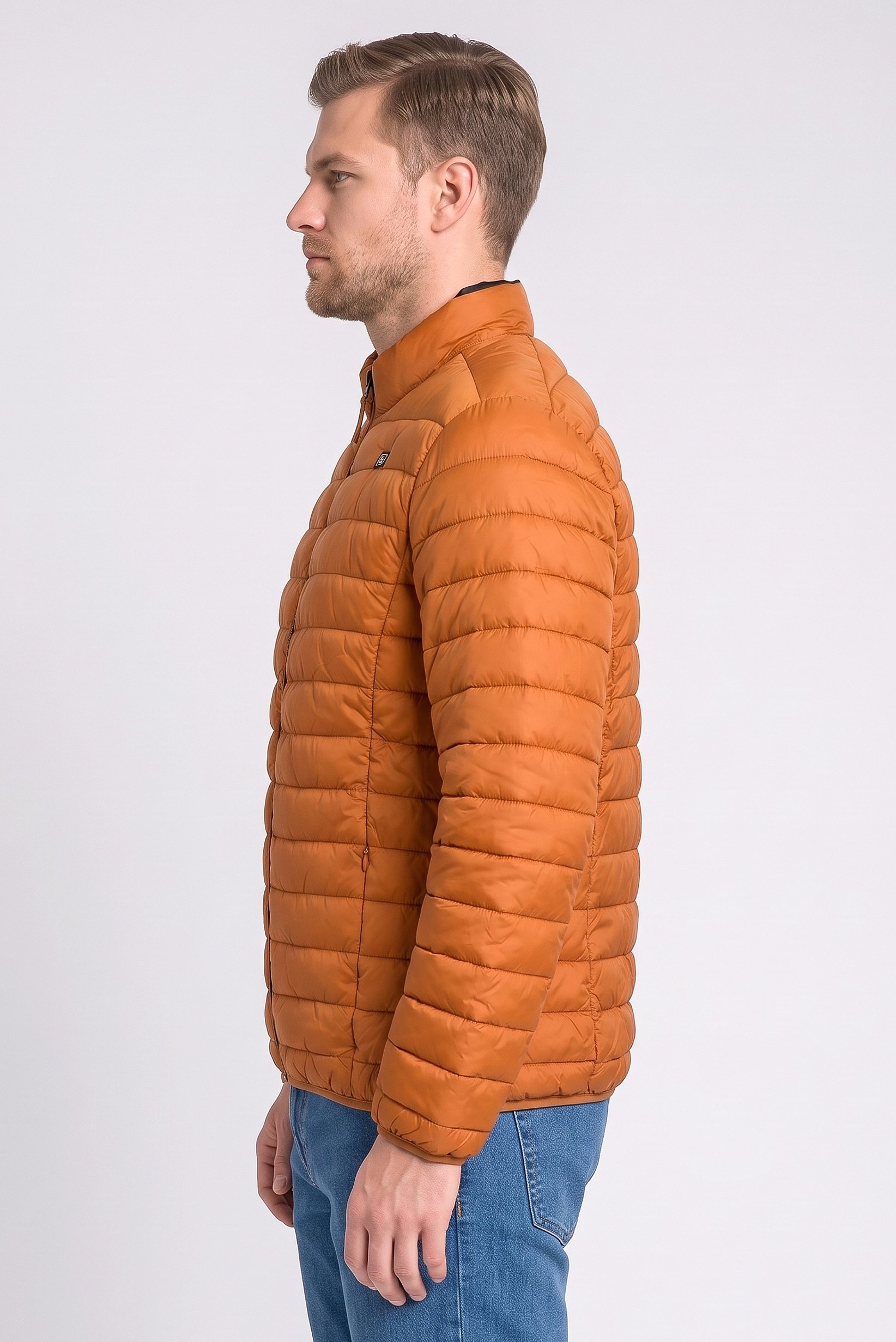 Men Quilted Puffer Jacket, Brown