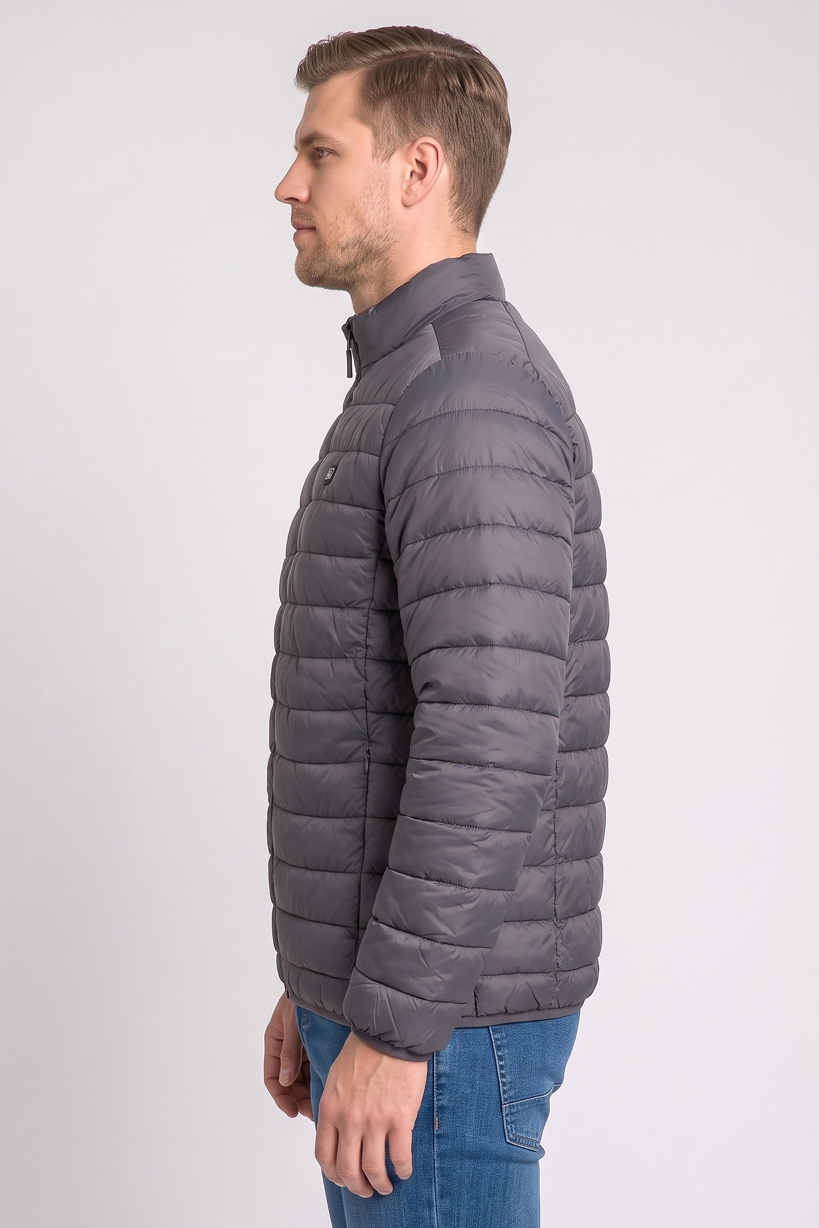 Men Quilted Puffer Jacket, Grey