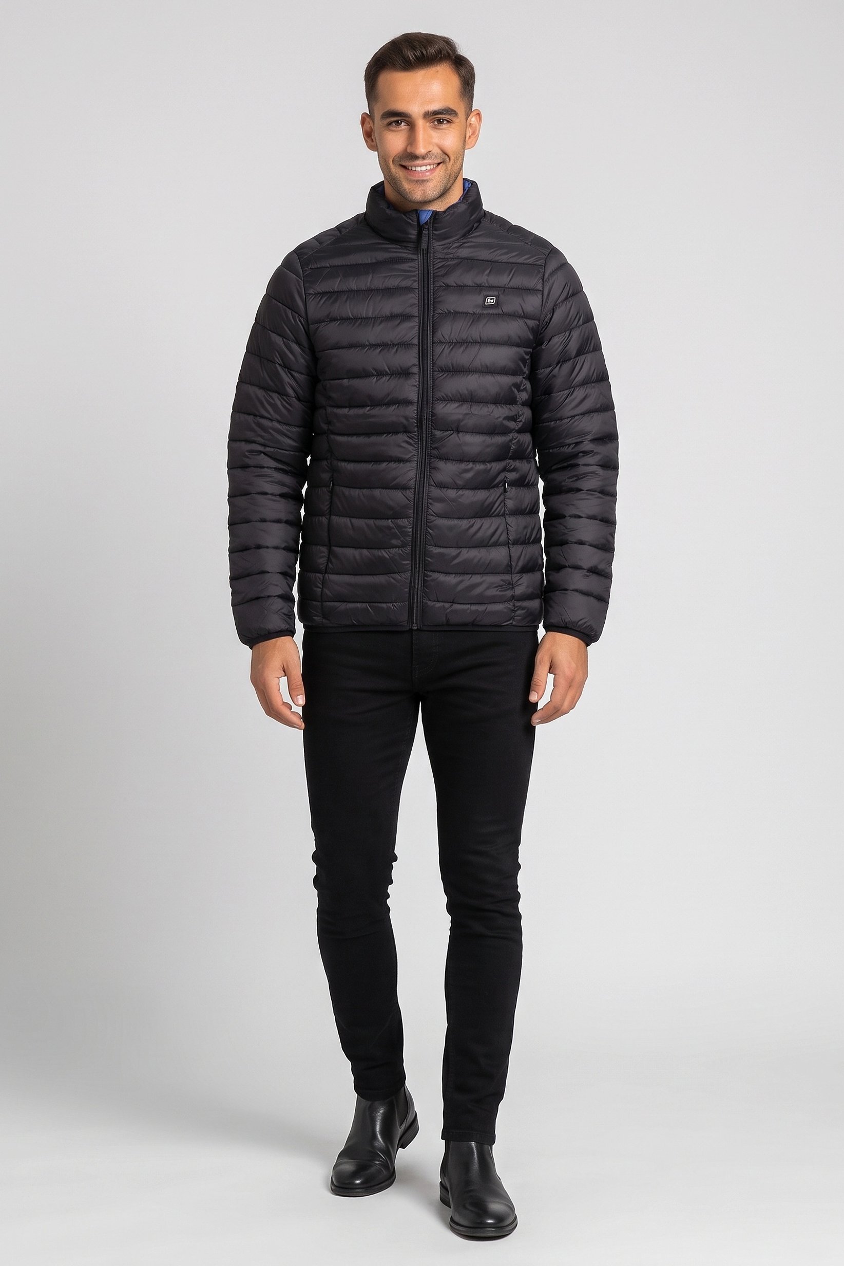 Men Quilted Puffer Jacket, Black