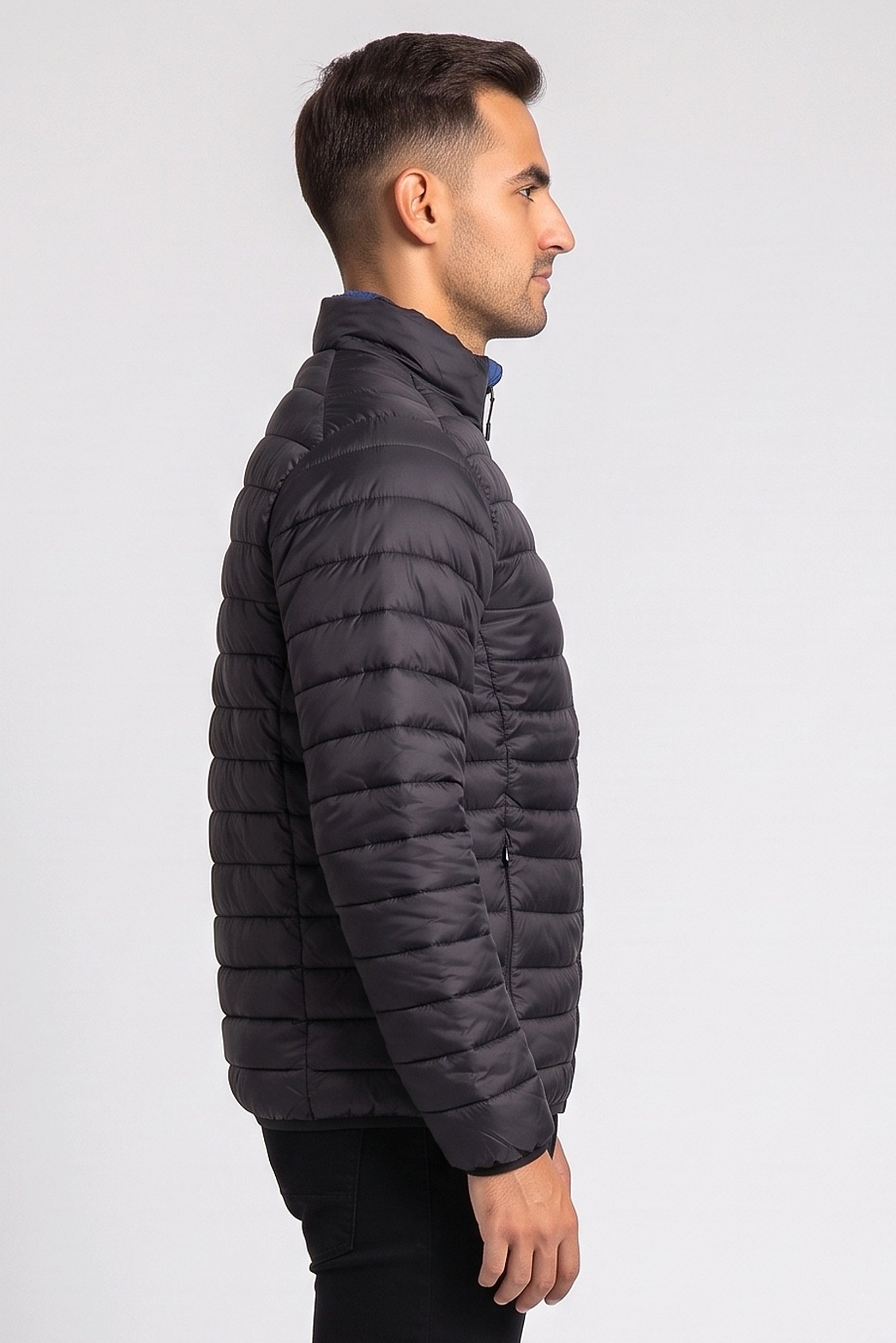 Men Quilted Puffer Jacket, Black