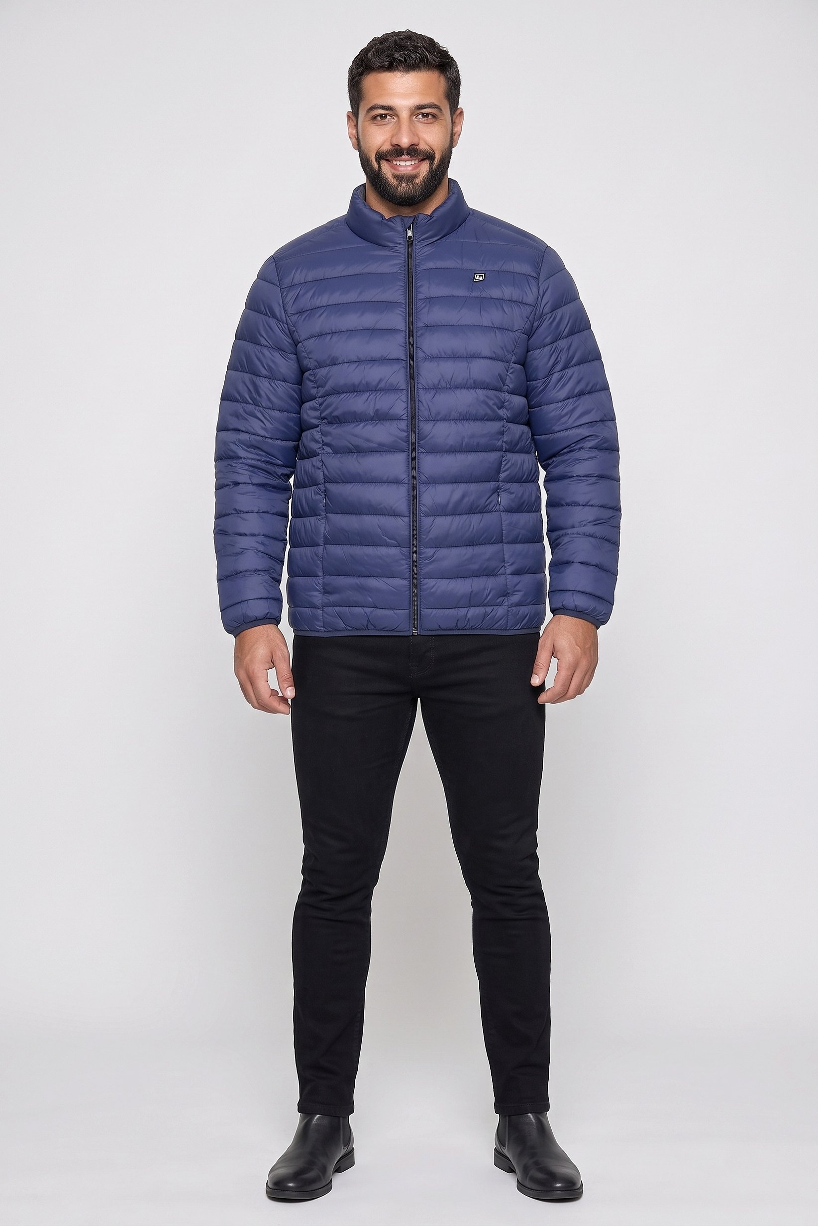 Men Quilted Puffer Jacket, Blue
