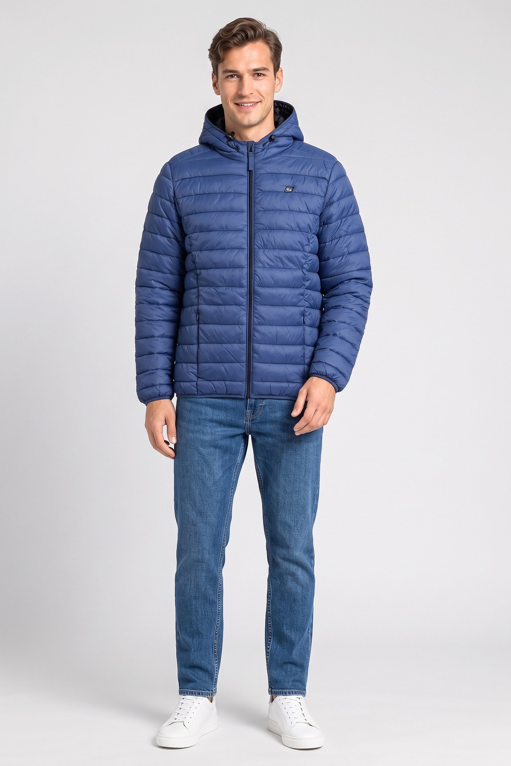 Men Quilted Puffer Jacket, Blue
