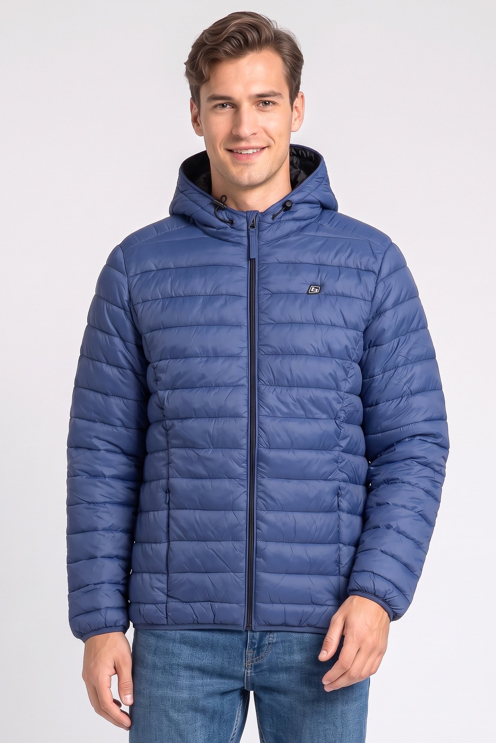 Men Quilted Puffer Jacket, Blue