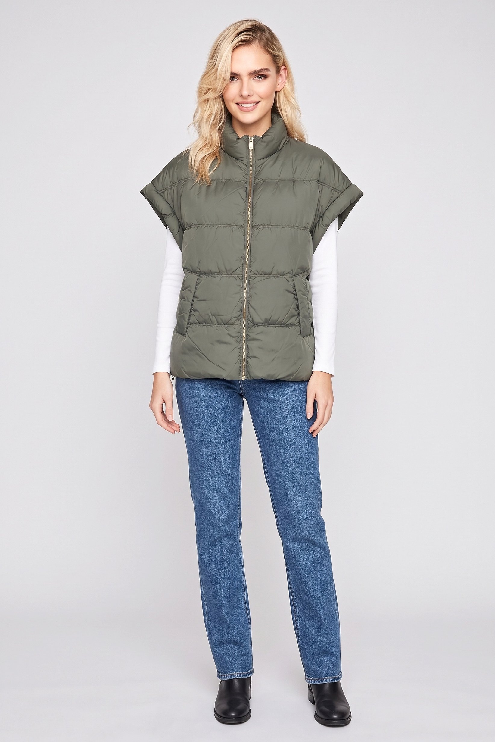 Women Quilted Vest Jacket, Olive