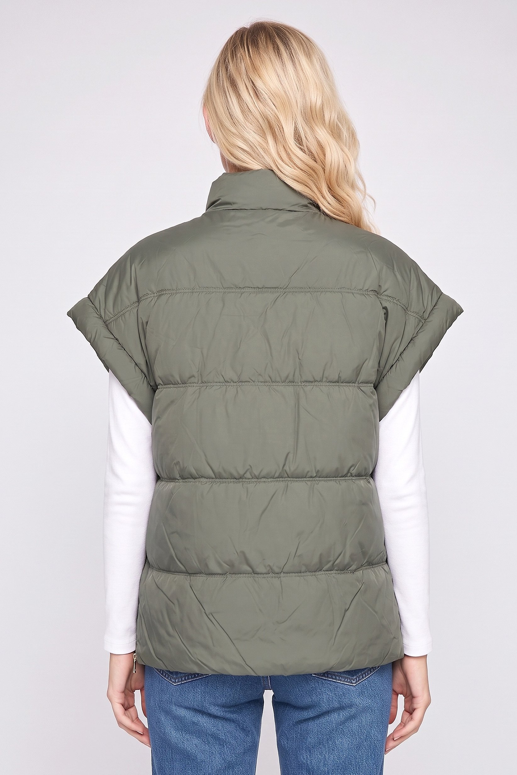 Women Quilted Vest Jacket, Olive
