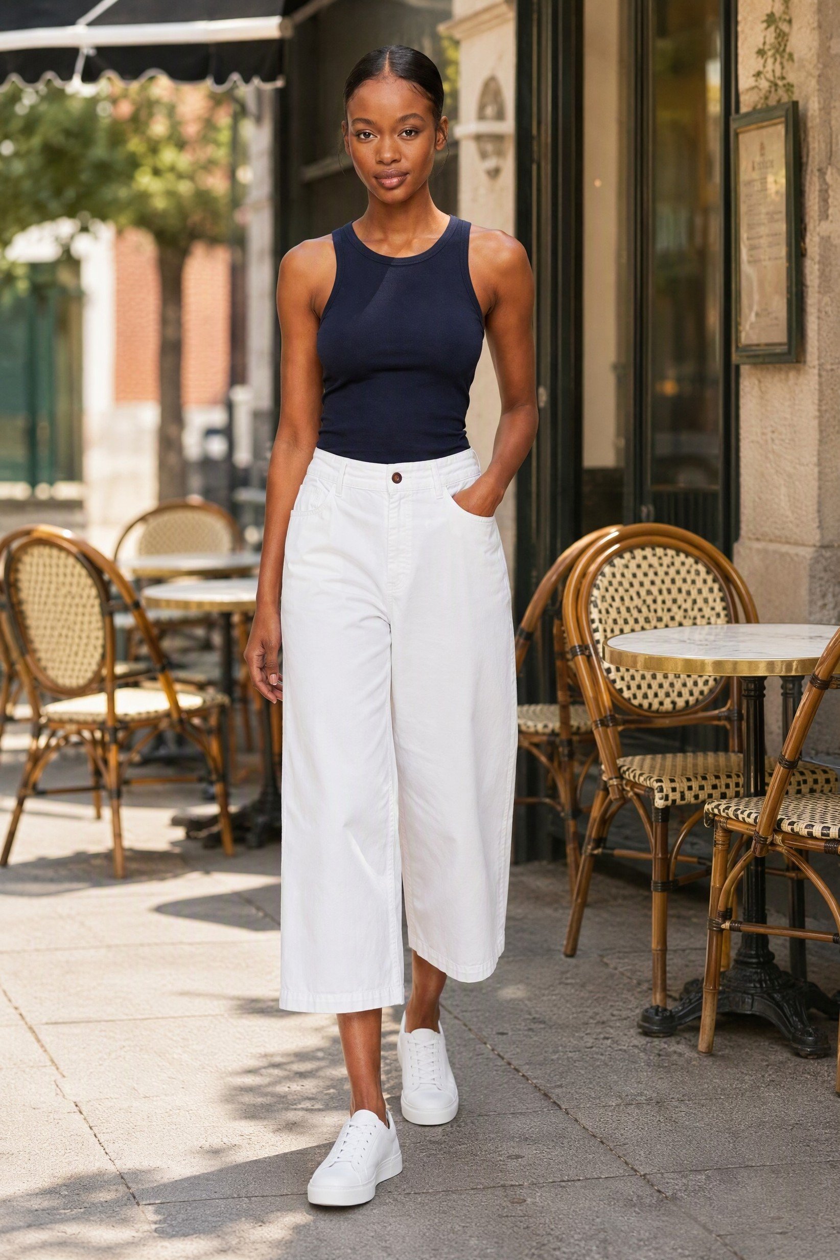 Women Regular Fit Solid Wide Leg Capri Pants, White