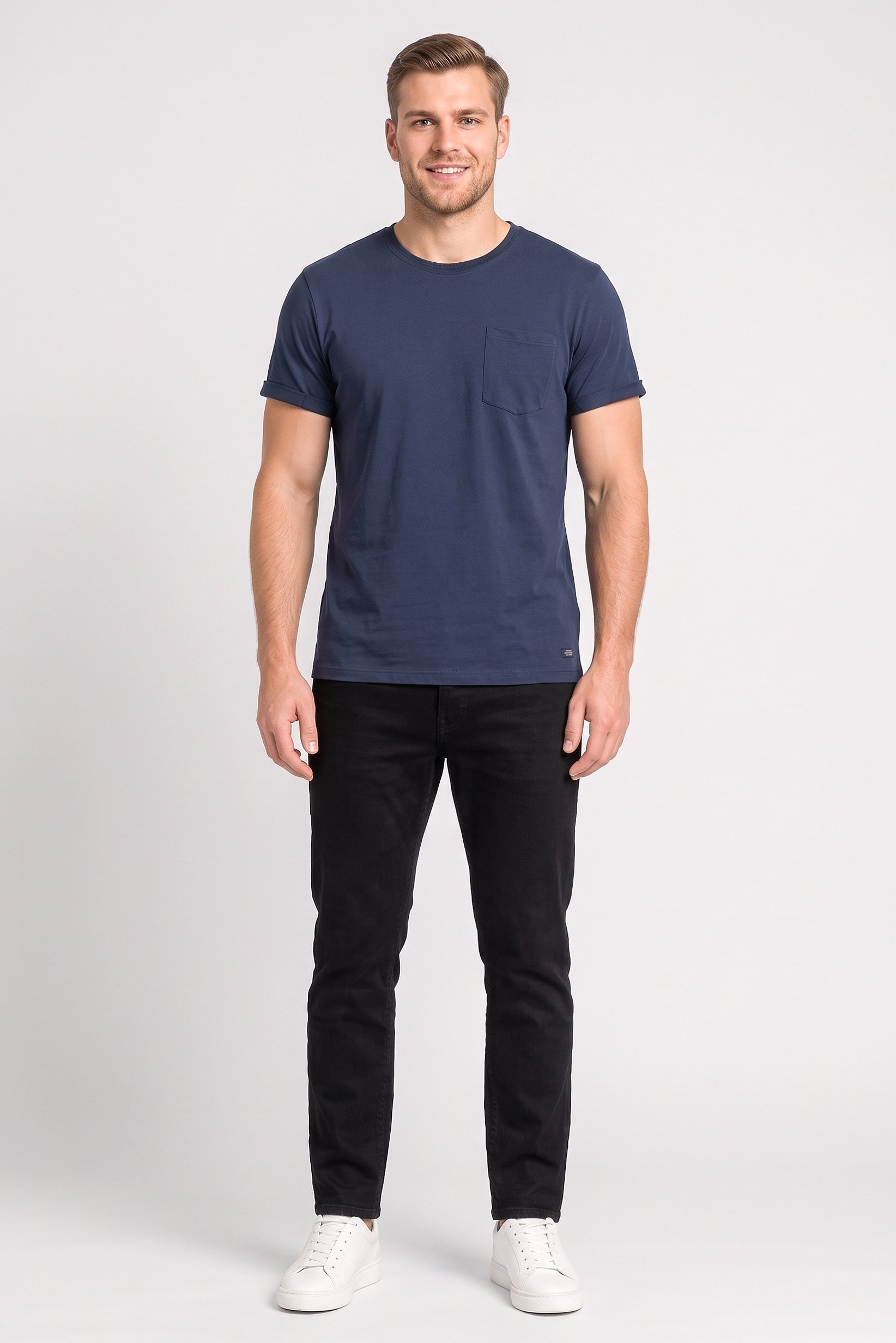 Men Crew Neck Short Sleeve Plain T-Shirt, Navy