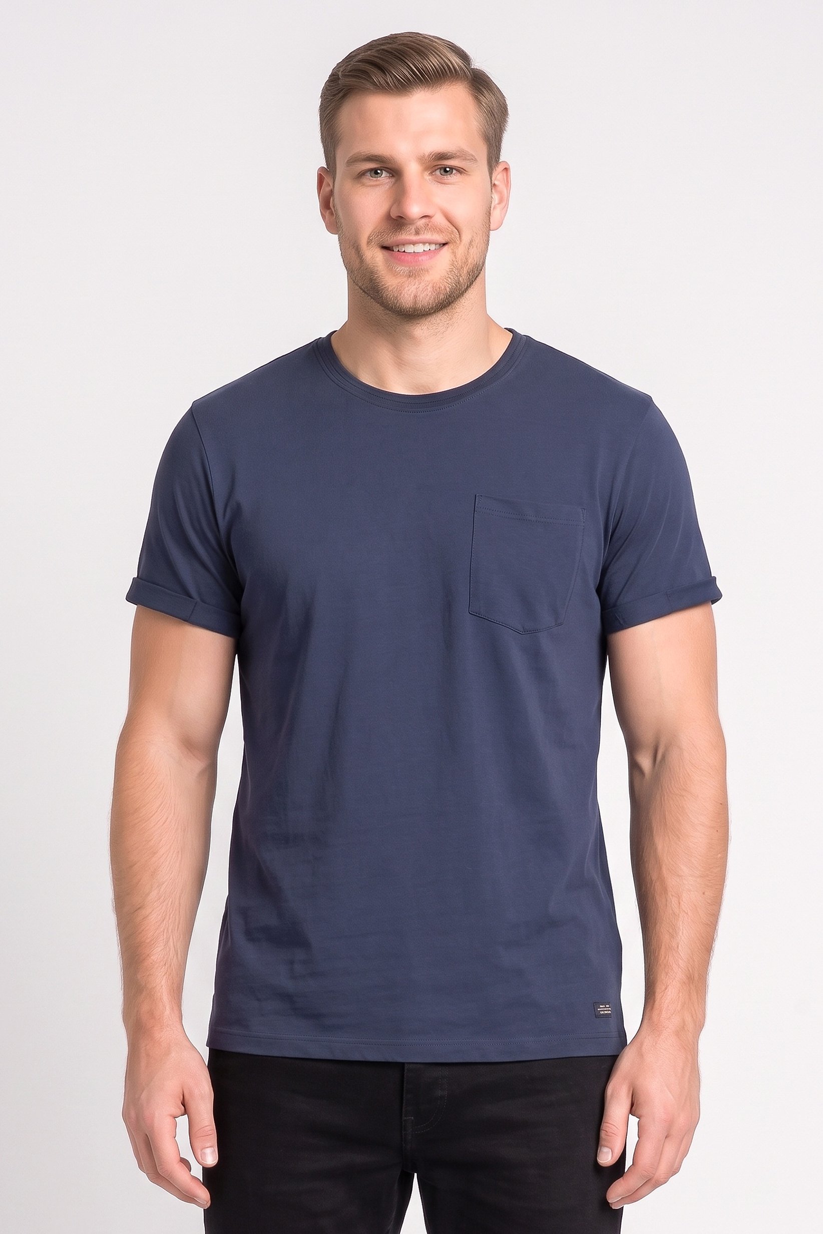 Men Crew Neck Short Sleeve Plain T-Shirt, Navy