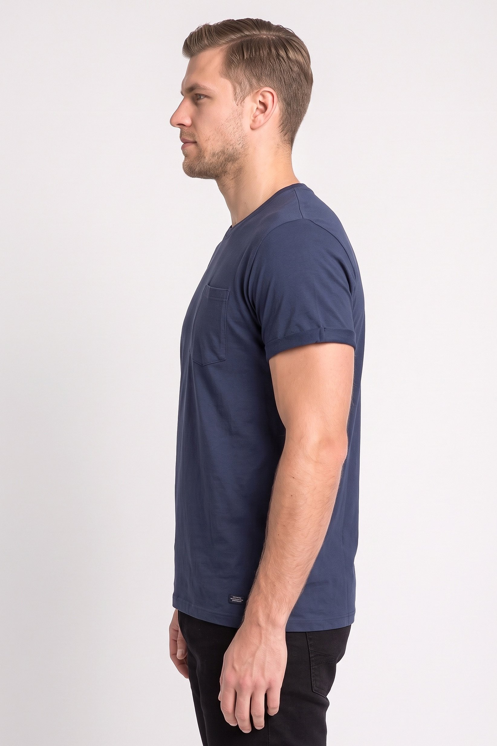 Men Crew Neck Short Sleeve Plain T-Shirt, Navy