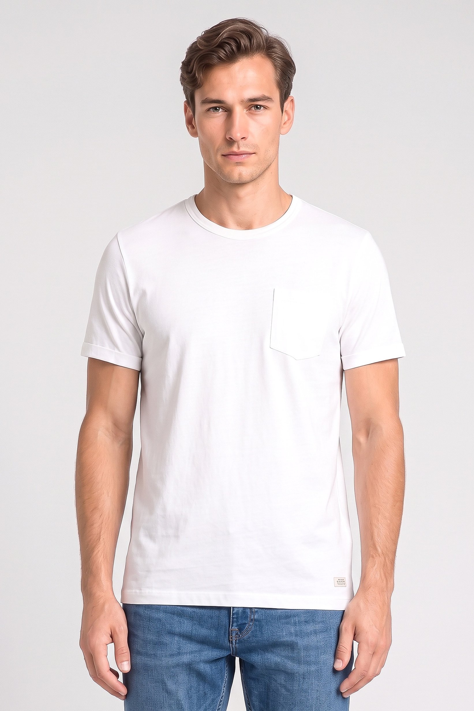 Men Crew Neck Short Sleeve Plain T-Shirt, White