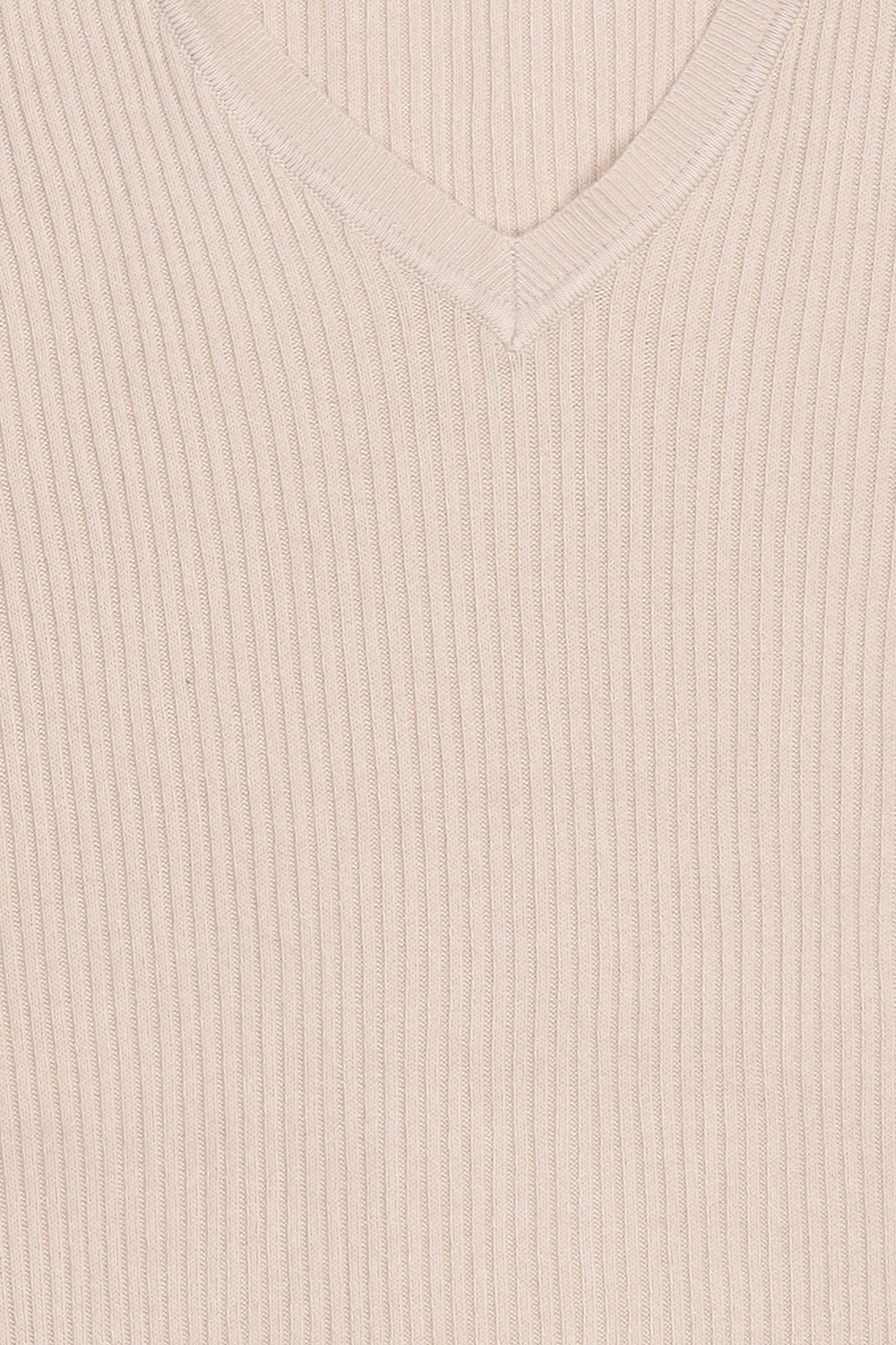 Women V-Neck Ribbed Sweater, Beige