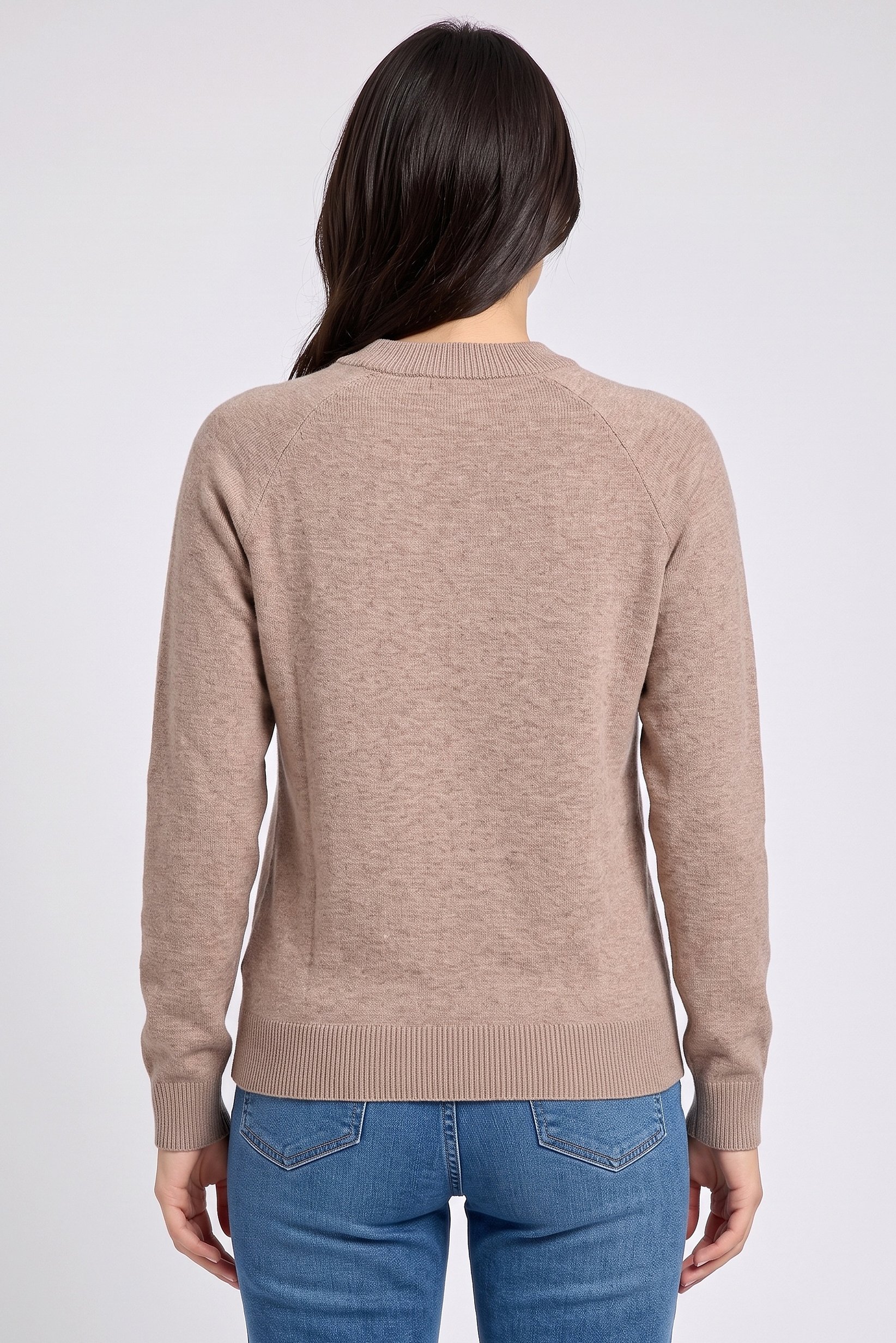Women Crew Neck Knitted Sweater, Brown