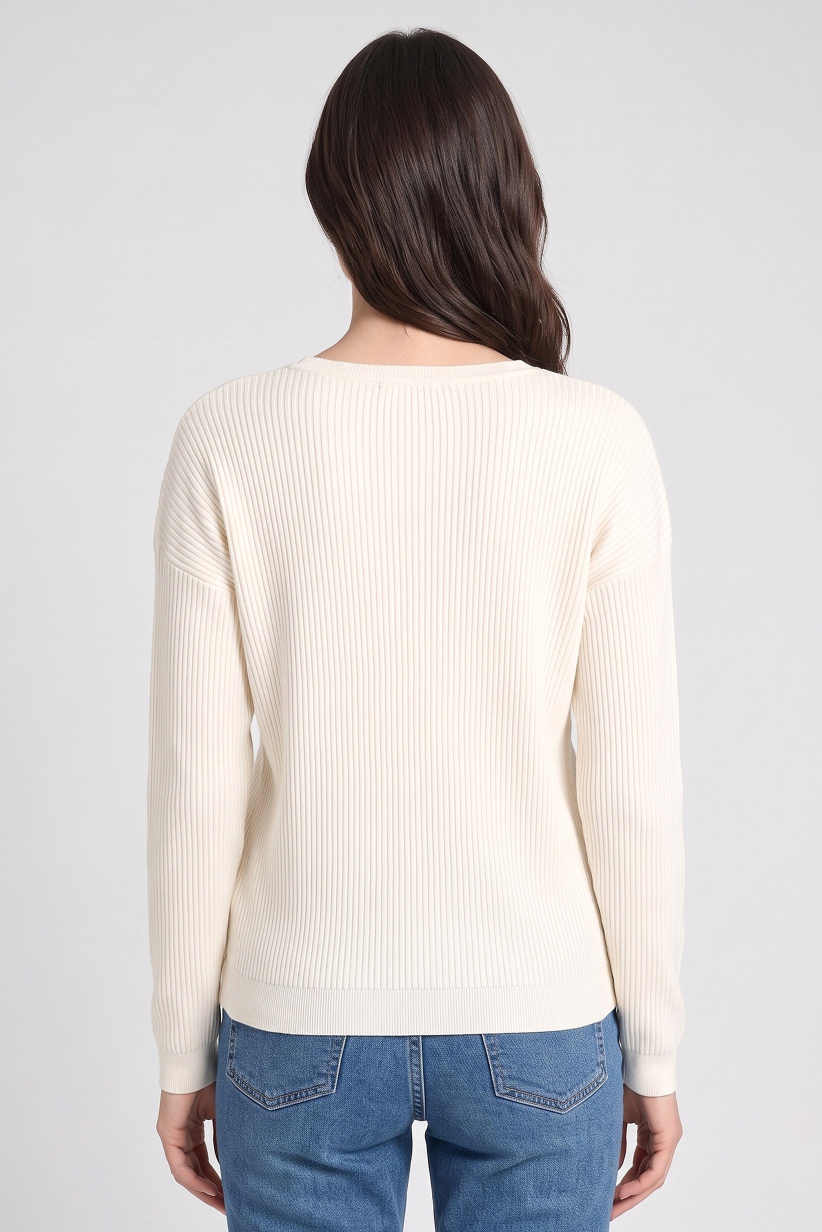 Women V-Neck Knitted Sweater, Off White