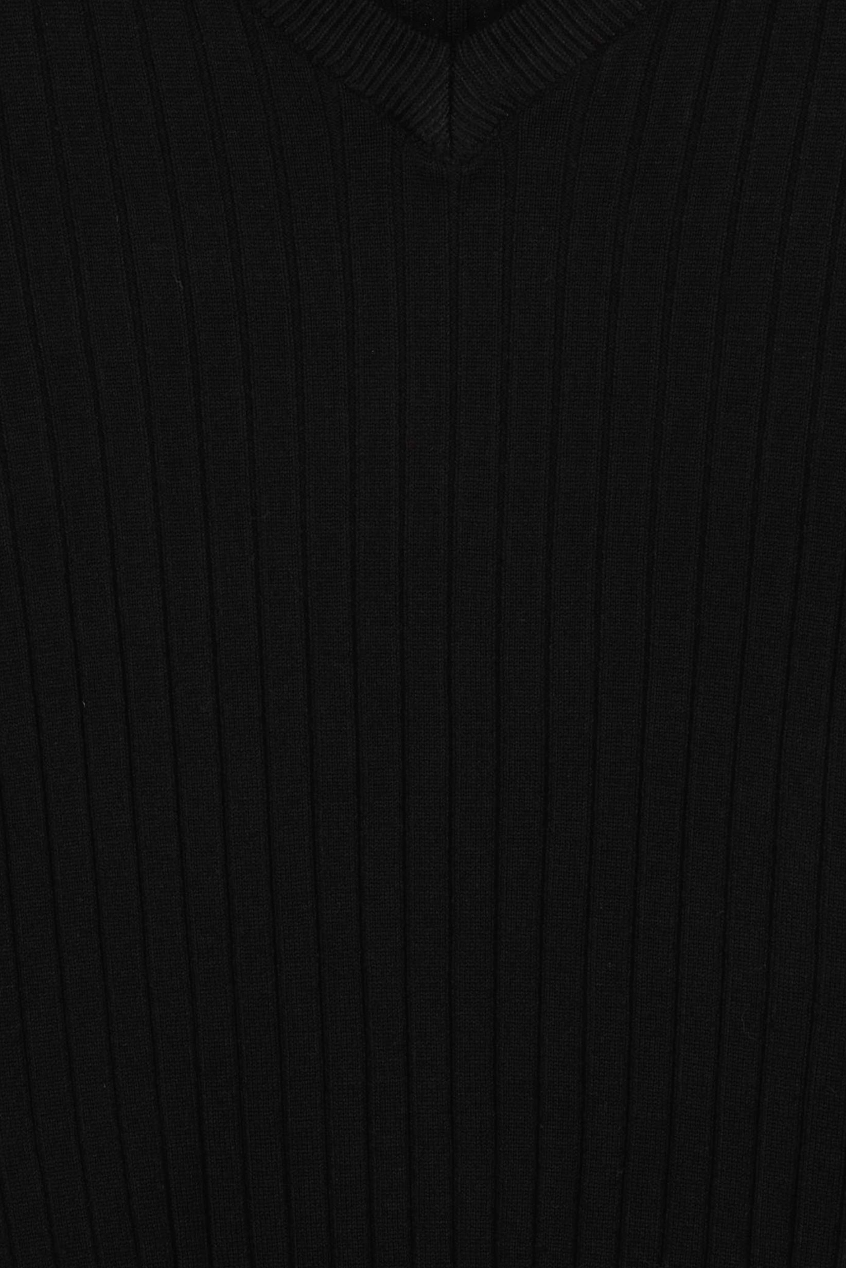 Women V-Neck Elbow Sleeve Ribbed Top, Black