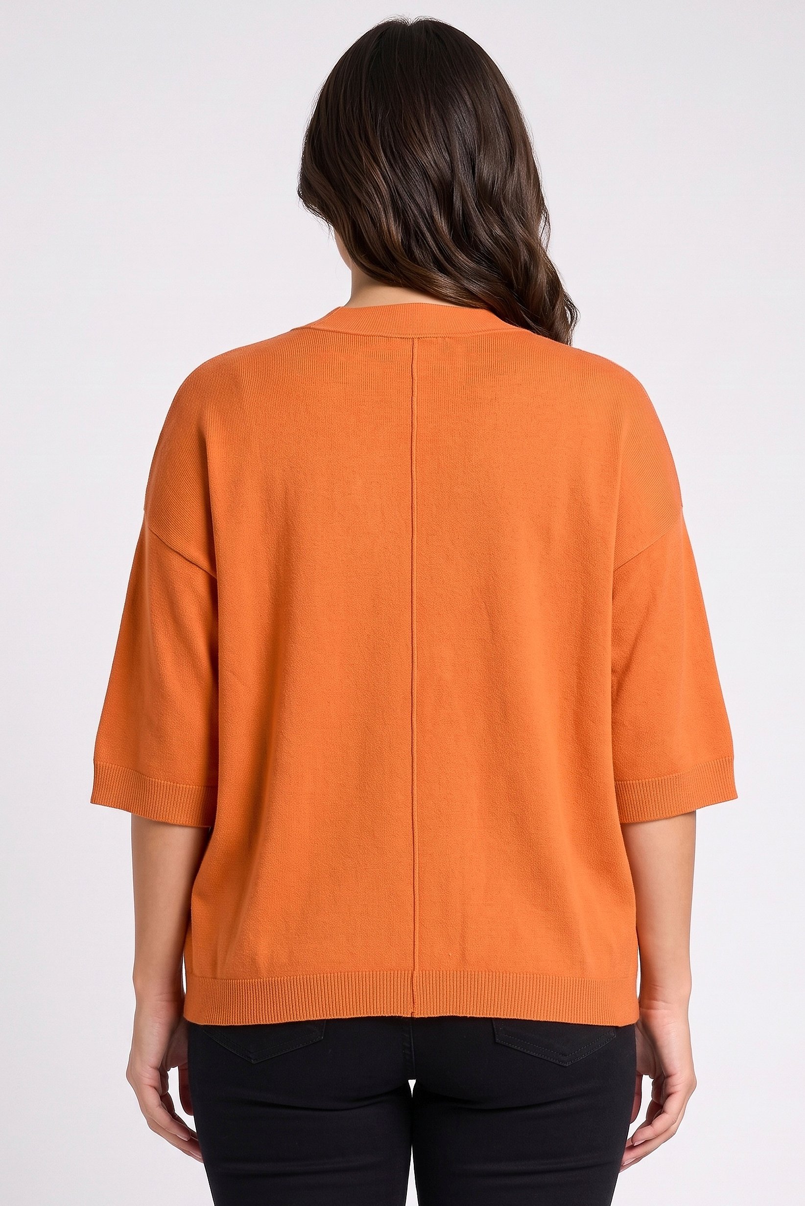 Women V-Neck Textured Cardigan, Orange