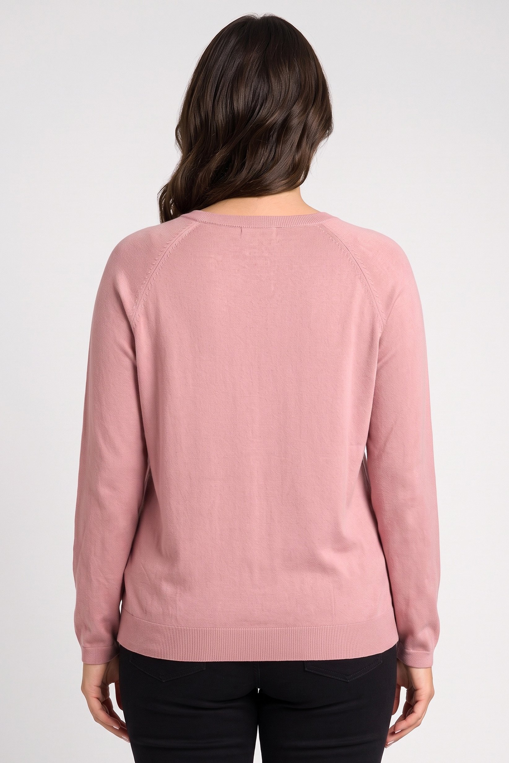 Women V-Neck Plain Knitted Sweater, Old Rose