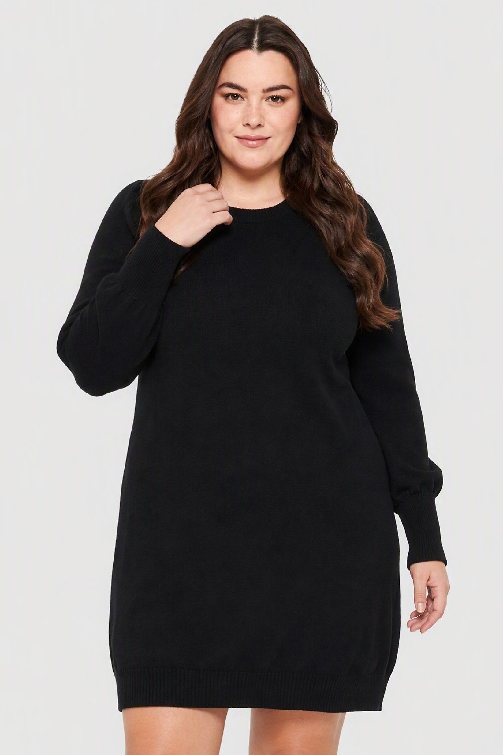 Women Knitted Long Sleeve Sweater Dress, Black
