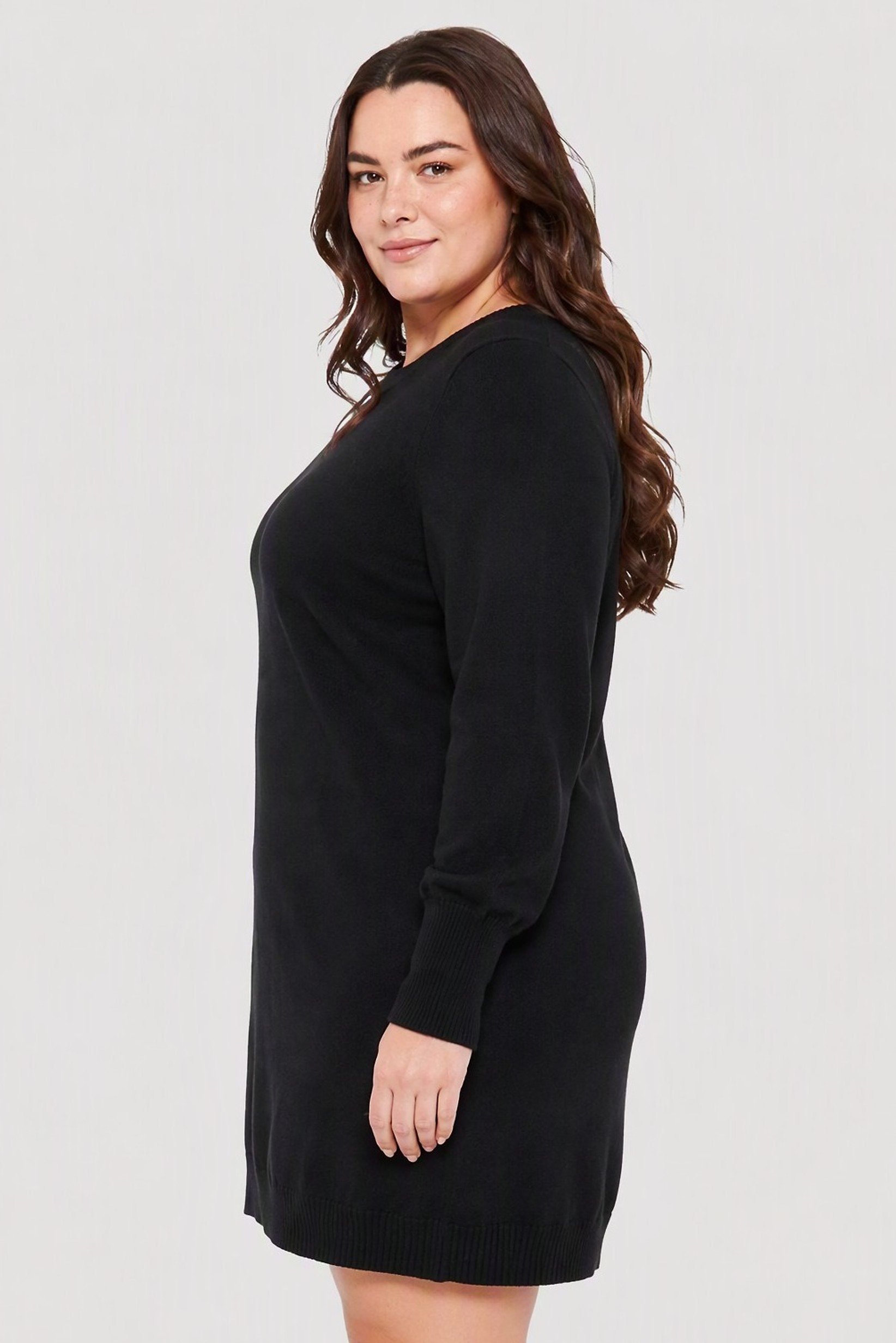 Women Knitted Long Sleeve Sweater Dress, Black