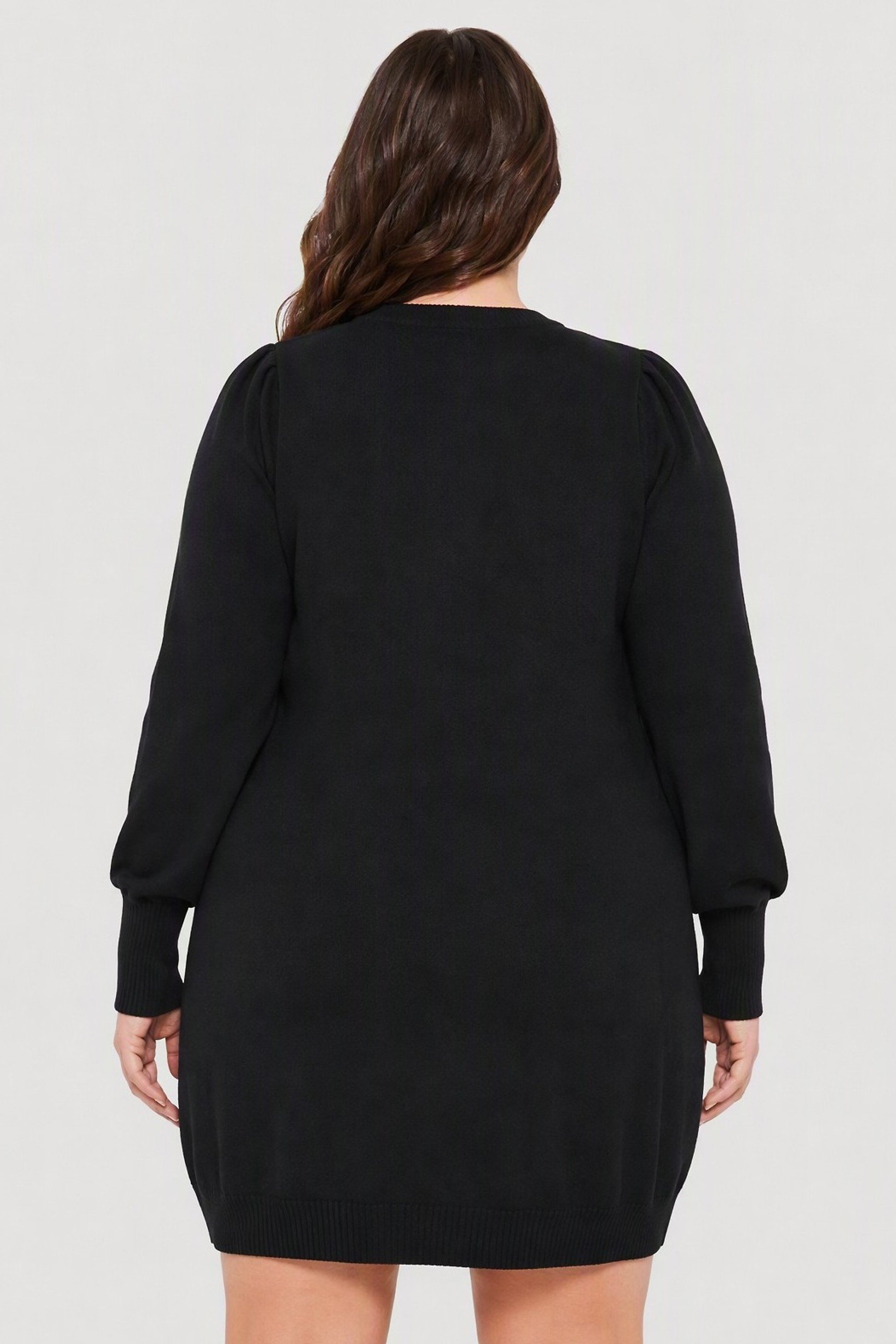 Women Knitted Long Sleeve Sweater Dress, Black