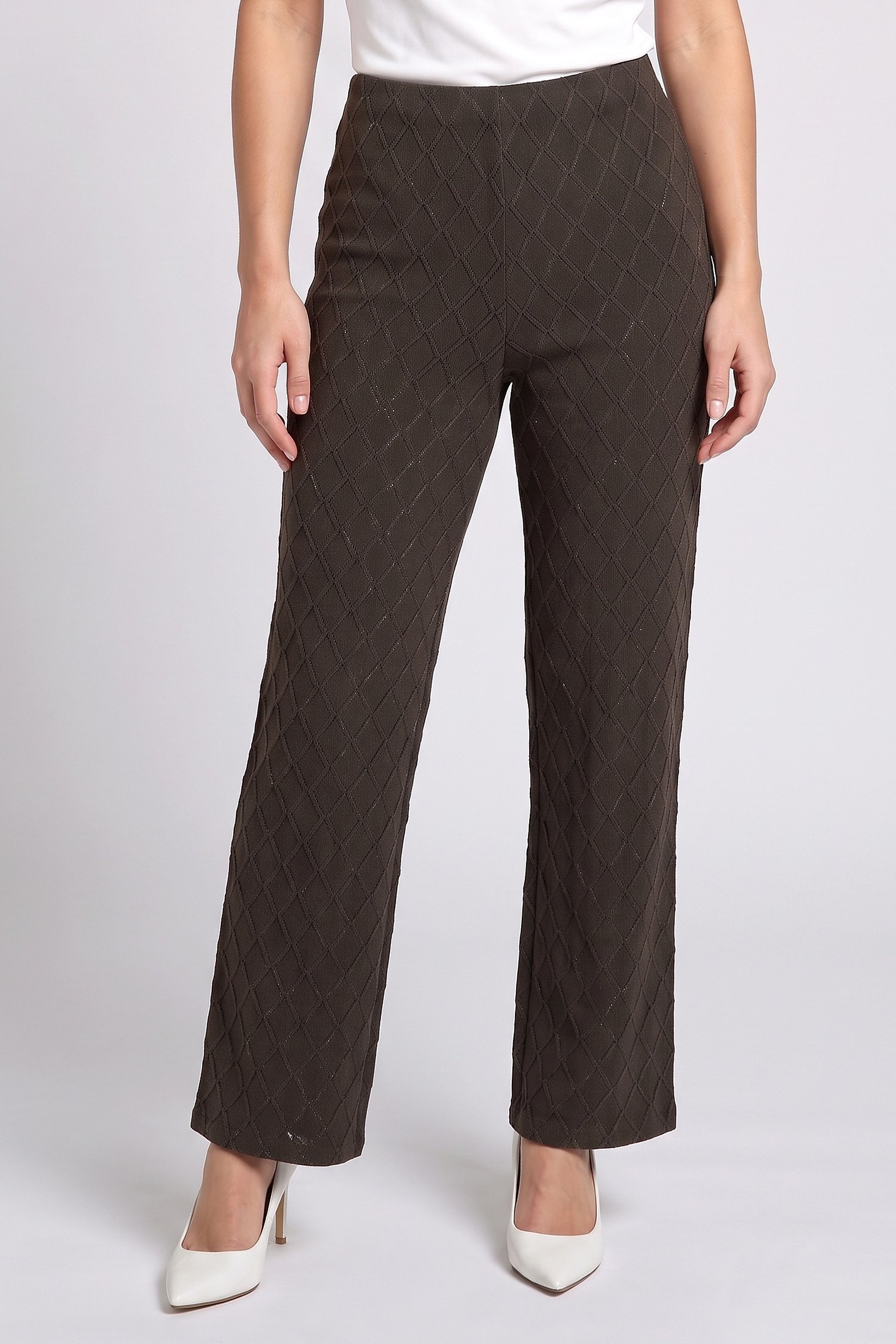 Women Regular Fit Diamond Pattern Flare Pants, Olive