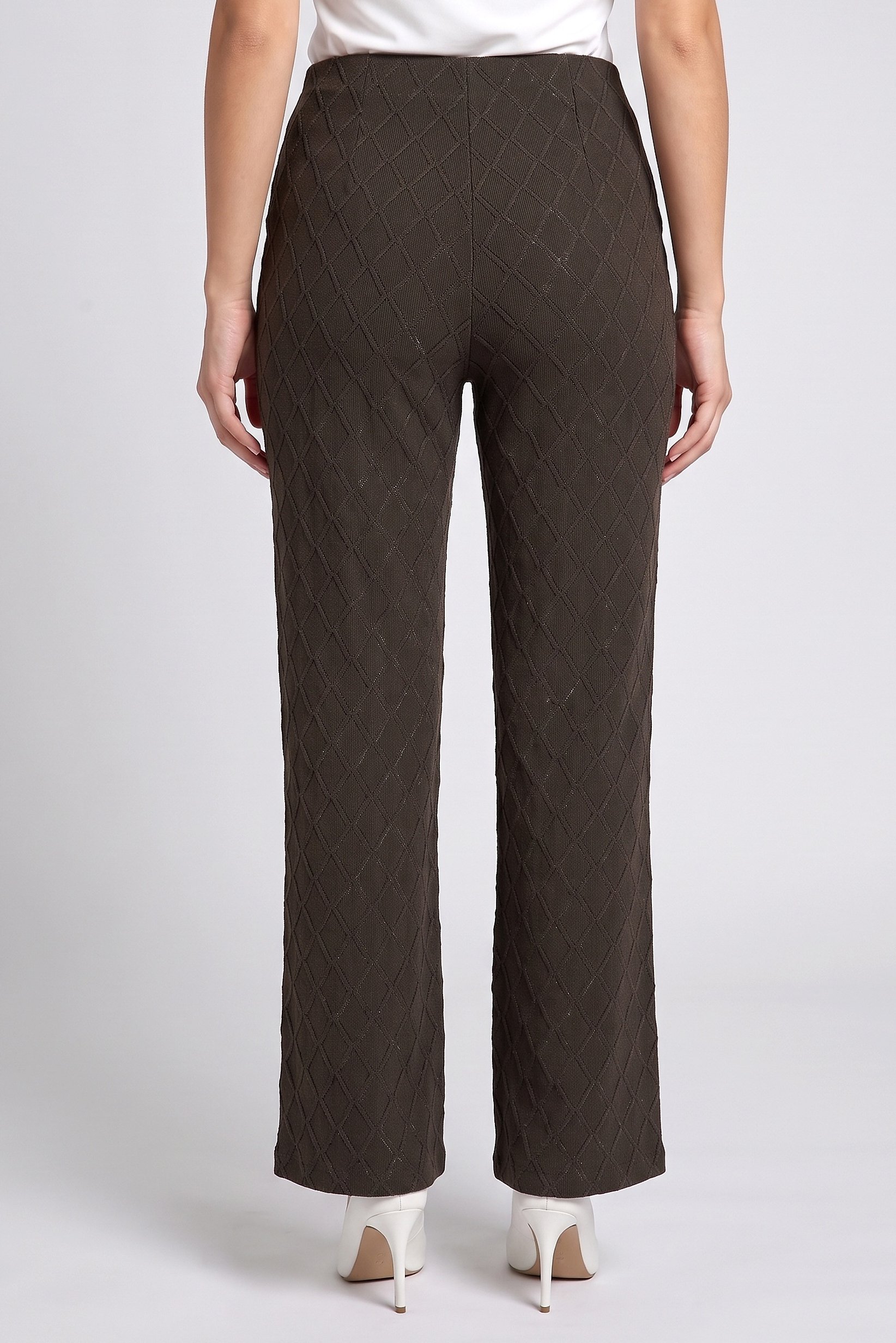 Women Regular Fit Diamond Pattern Flare Pants, Olive