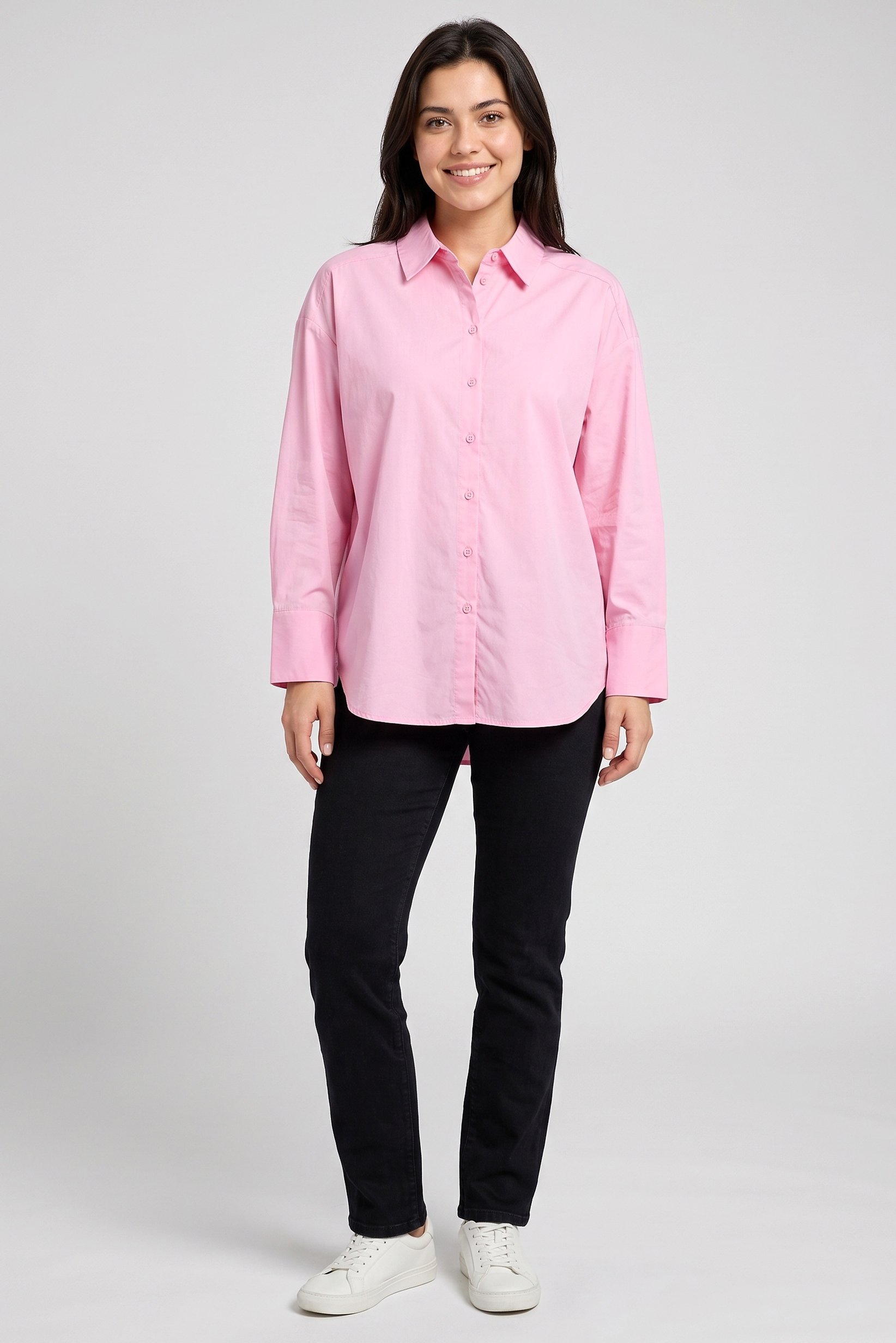 Women Regular Fit Plain Long Sleeve Shirt, Pink