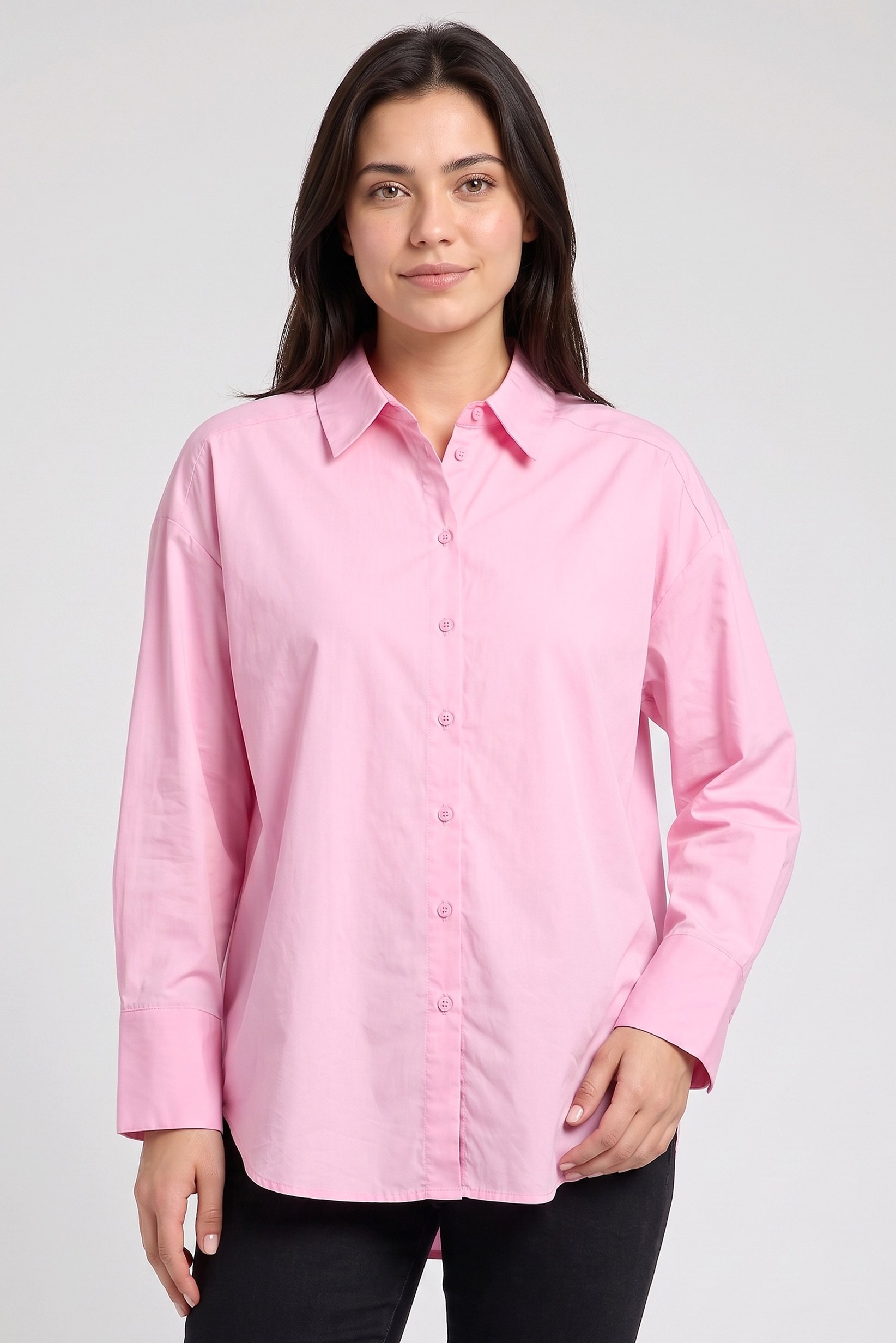 Women Regular Fit Plain Long Sleeve Shirt, Pink