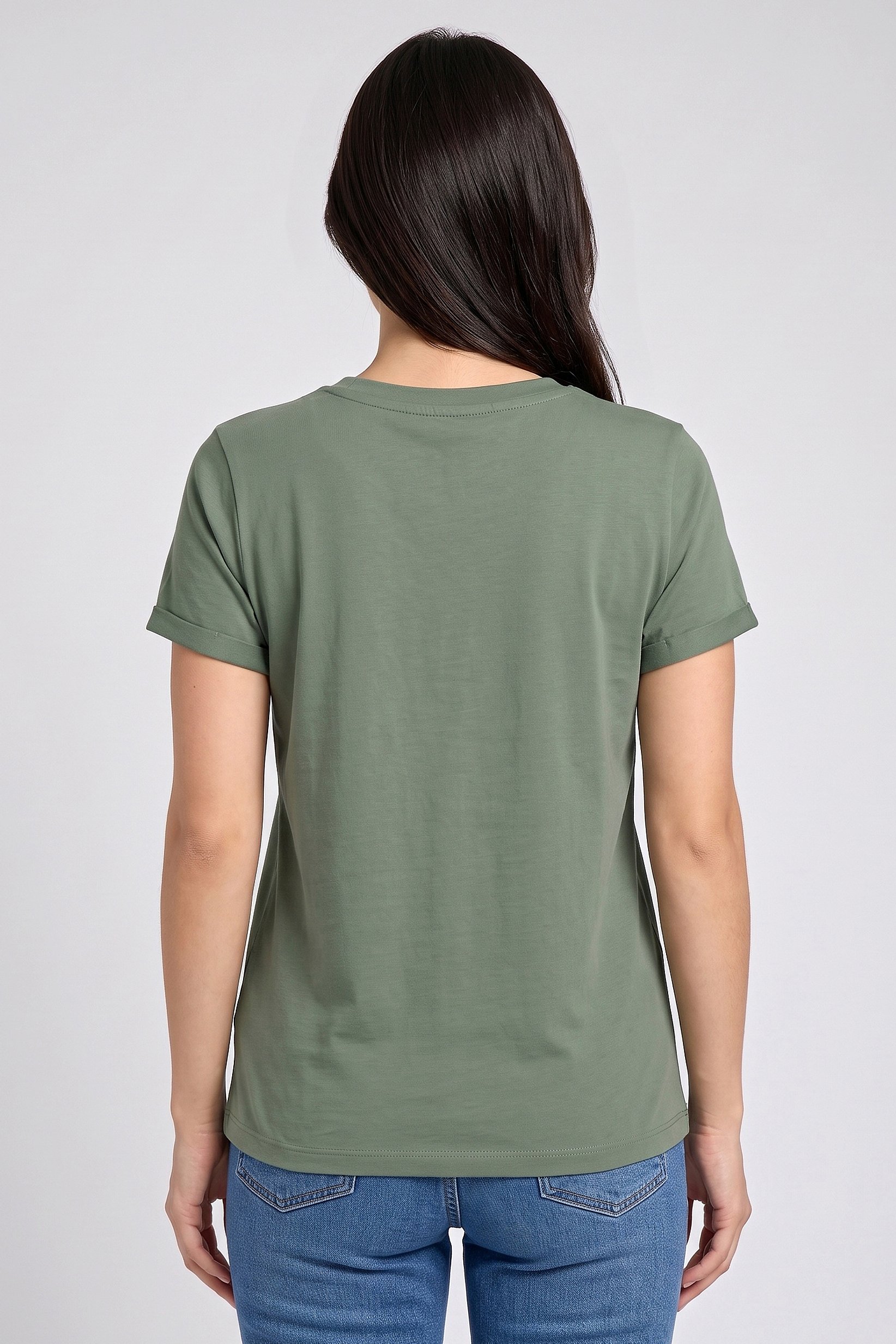 Women Crew Neck Short Sleeve Plain T-Shirt, Olive