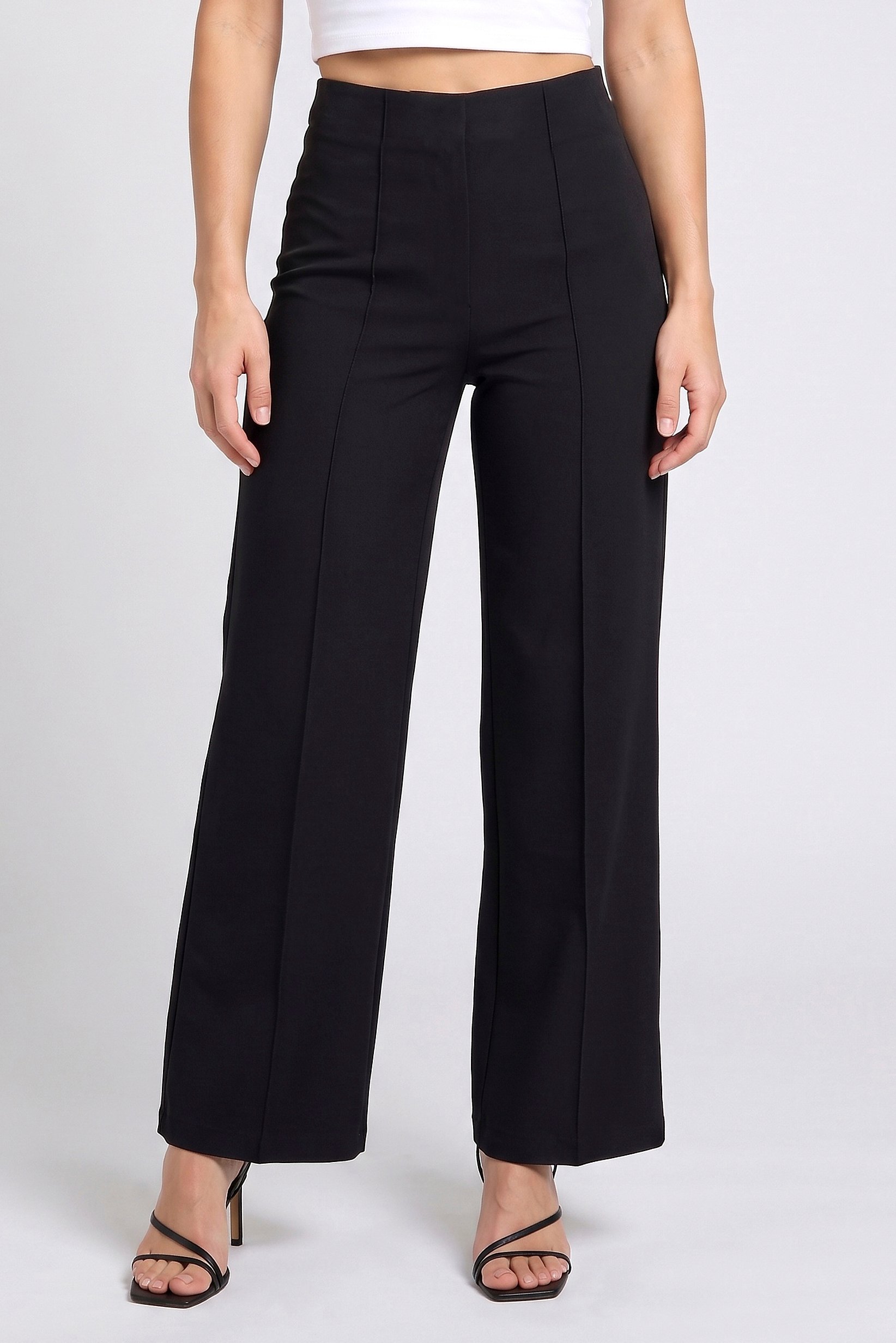 Women Regular Fit Solid Wide Leg Pants, Black